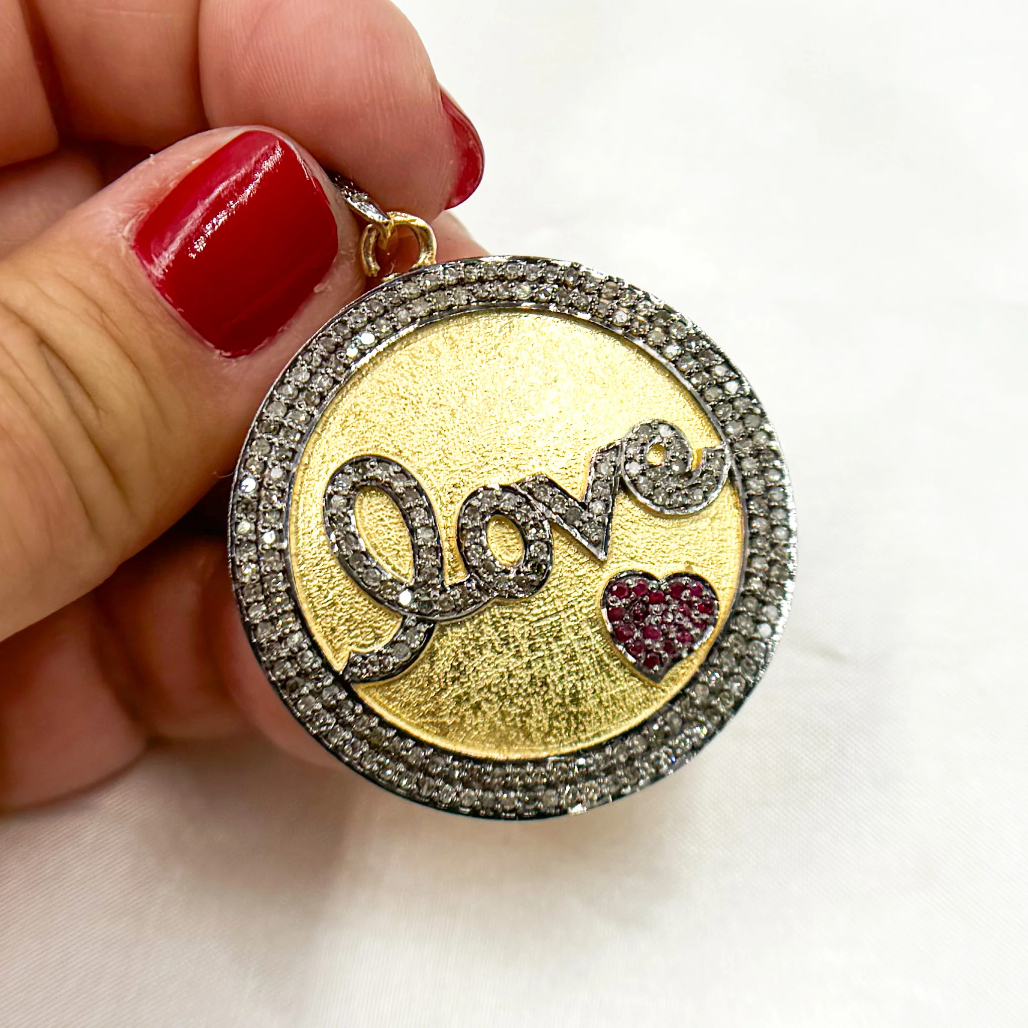 DP500. Diamond Sterling Silver Round Love Pendant with Gemstone Heart - Image 6