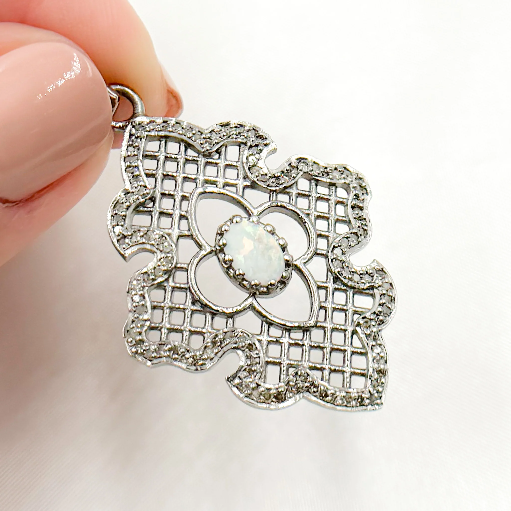 DP330. Diamond Sterling Silver Fancy Shape Pendant with Gemstone - Image 10