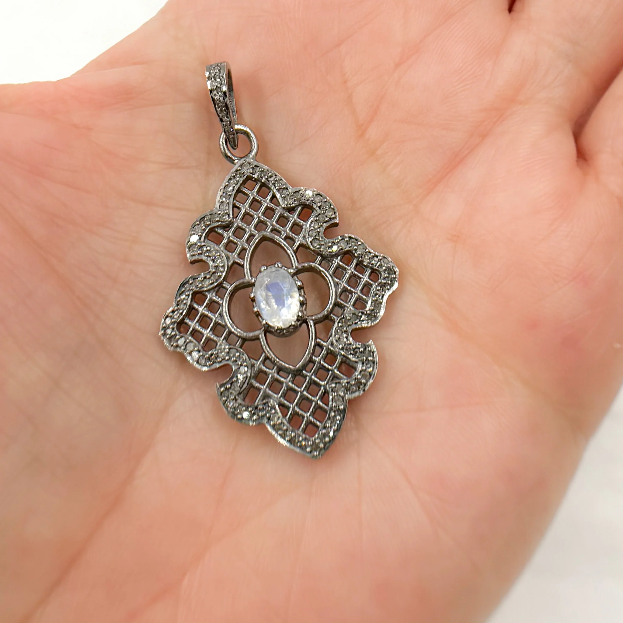 DP330. Diamond Sterling Silver Fancy Shape Pendant with Gemstone - Image 12