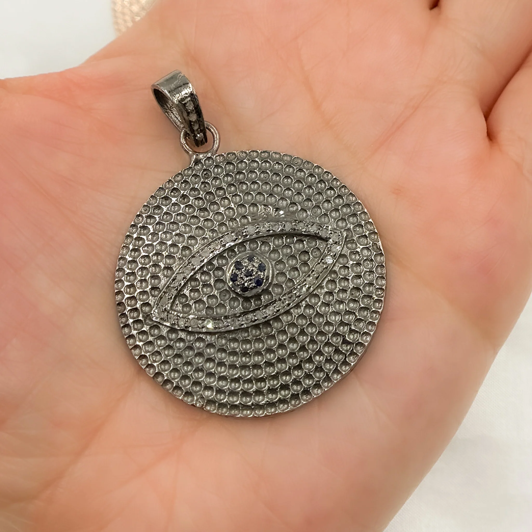 DP299. Diamond Sterling Silver Round Eye Pendant with Gemstone - Image 2
