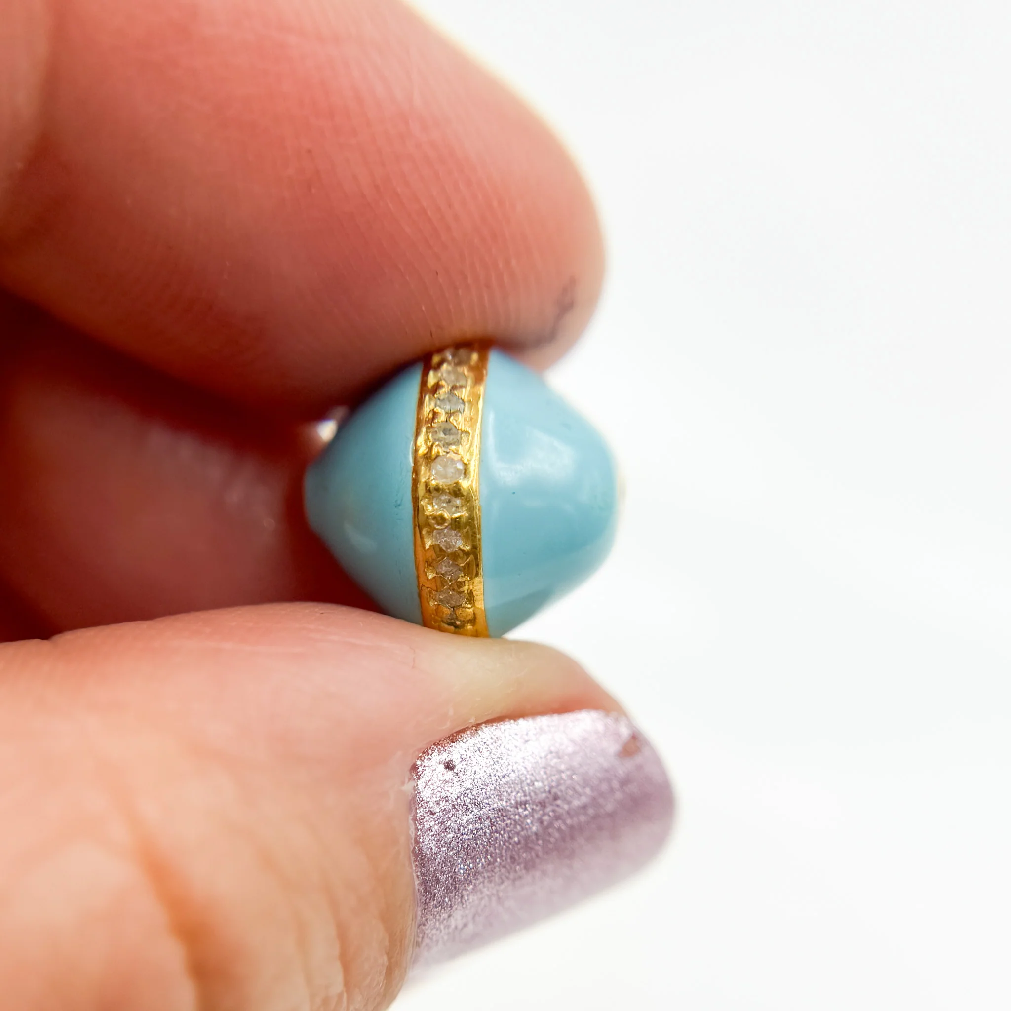DC722A. Diamond Sterling Silver Round Enamel Bead - Image 4