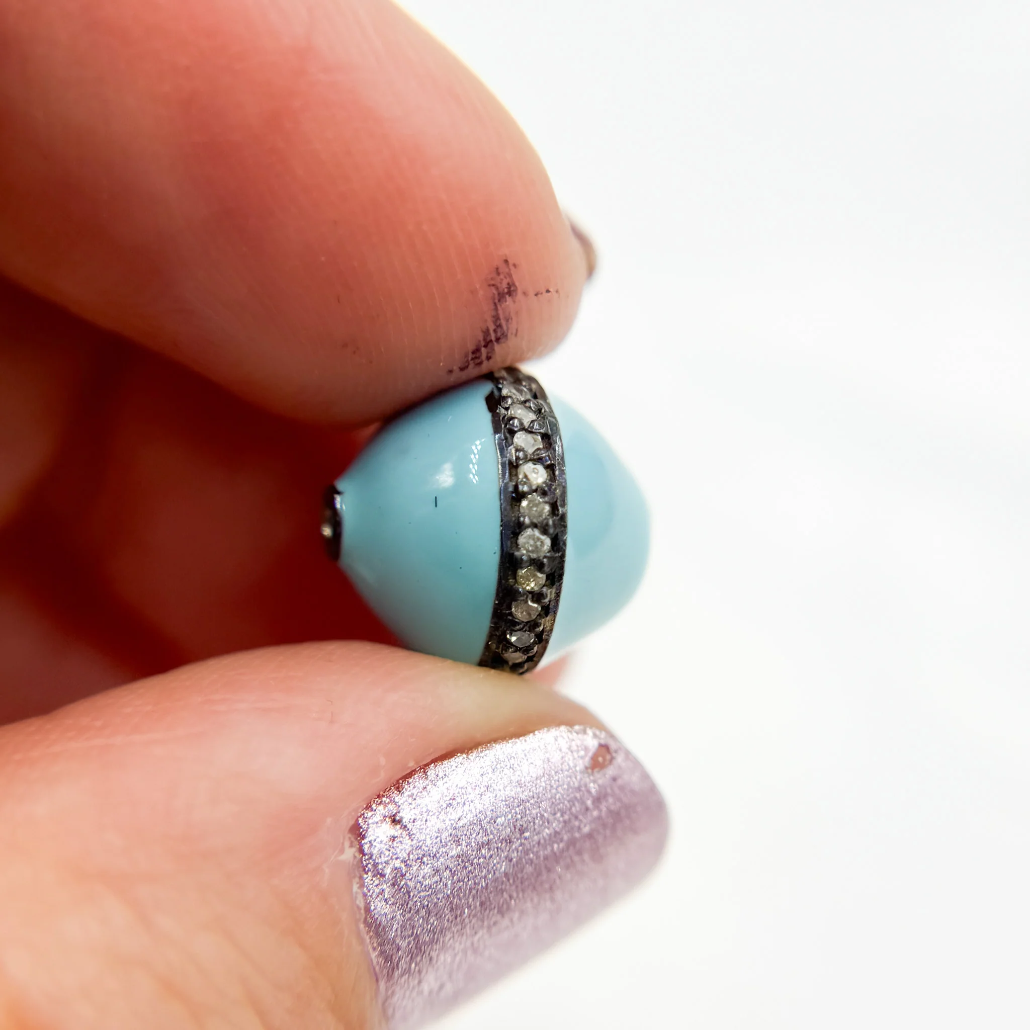 DC722A. Diamond Sterling Silver Round Enamel Bead - Image 7
