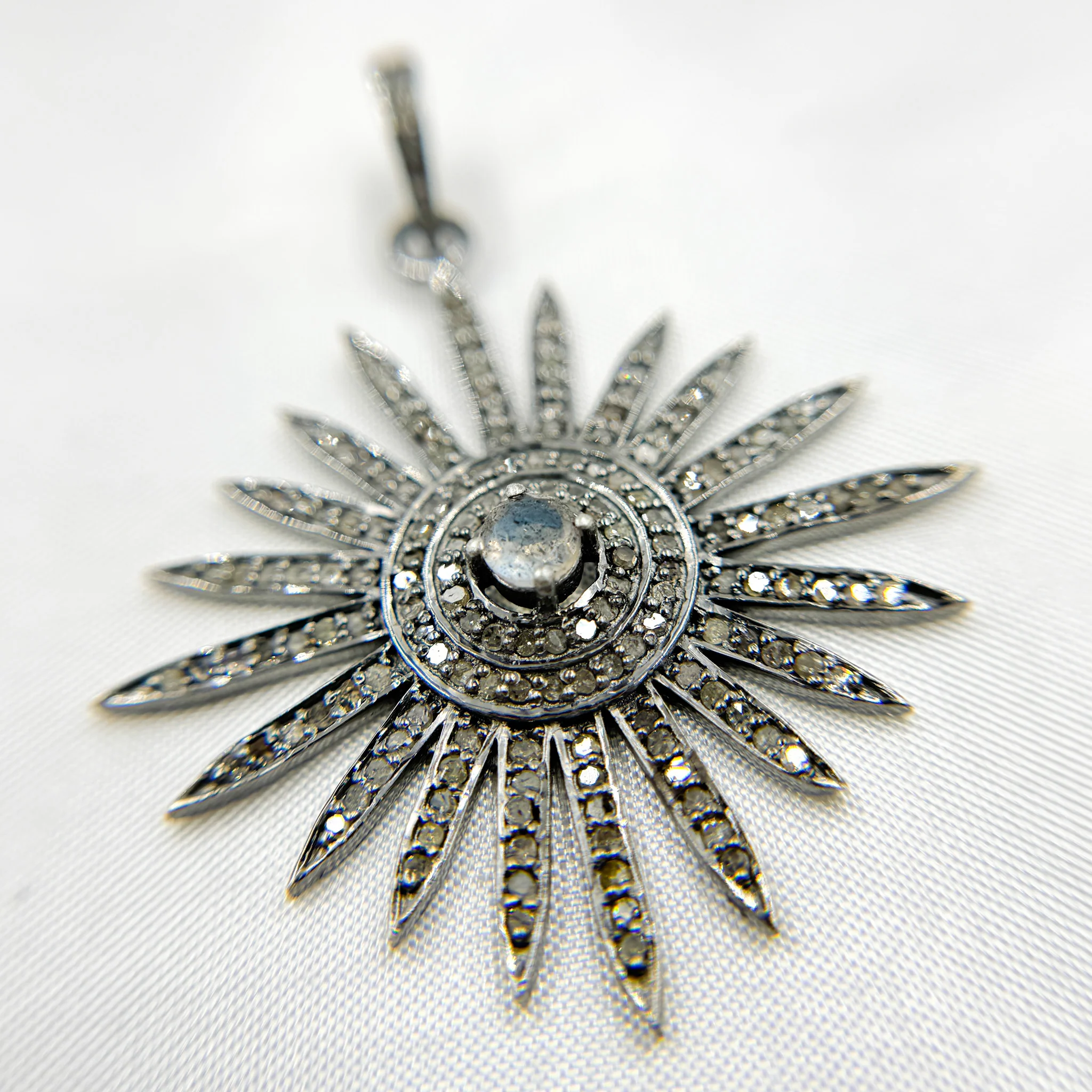 DP065. Diamond Sterling Silver Sun Pendant with Gemstone - Image 13