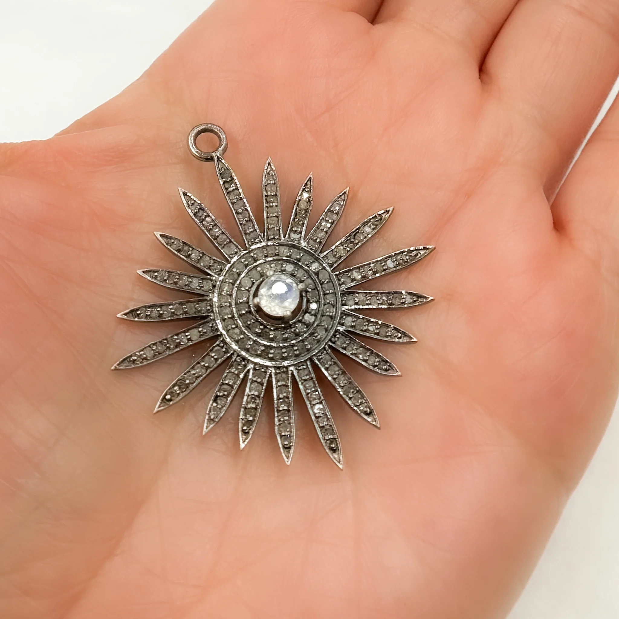 DP065. Diamond Sterling Silver Sun Pendant with Gemstone - Image 3