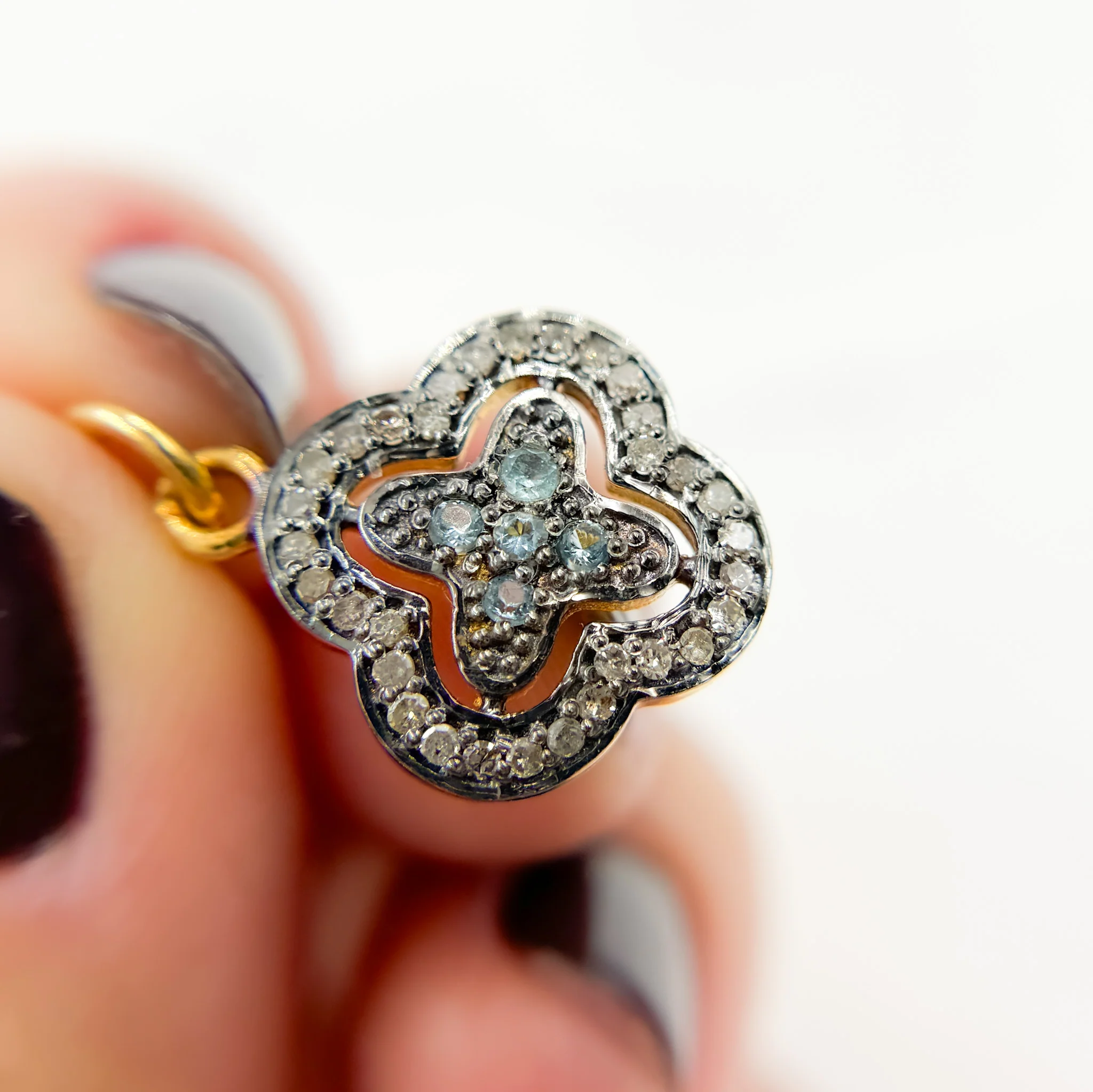DC389. Diamond Sterling Silver Flower Charm with Gemstone - Image 3