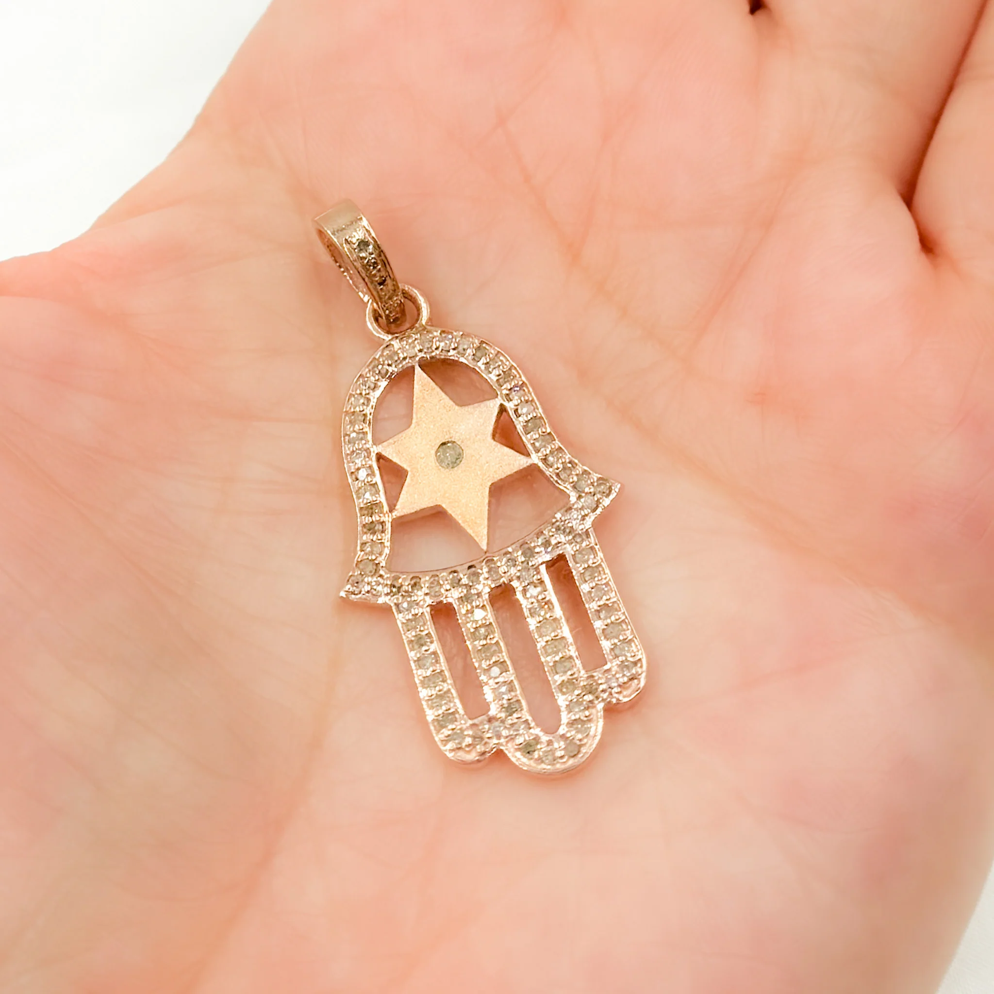 DP597. Diamond & Sterling Silver Star Hamsa Pendant - Image 7