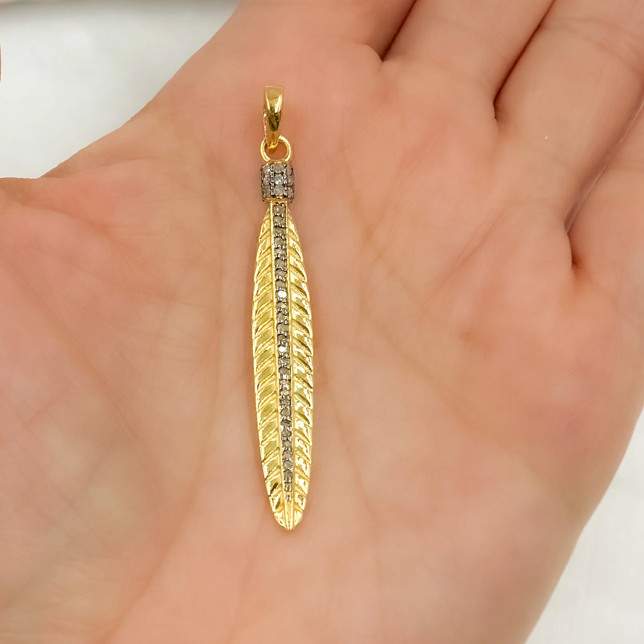 DP418. Diamond Sterling Silver Long Leaf Pendant - Image 7