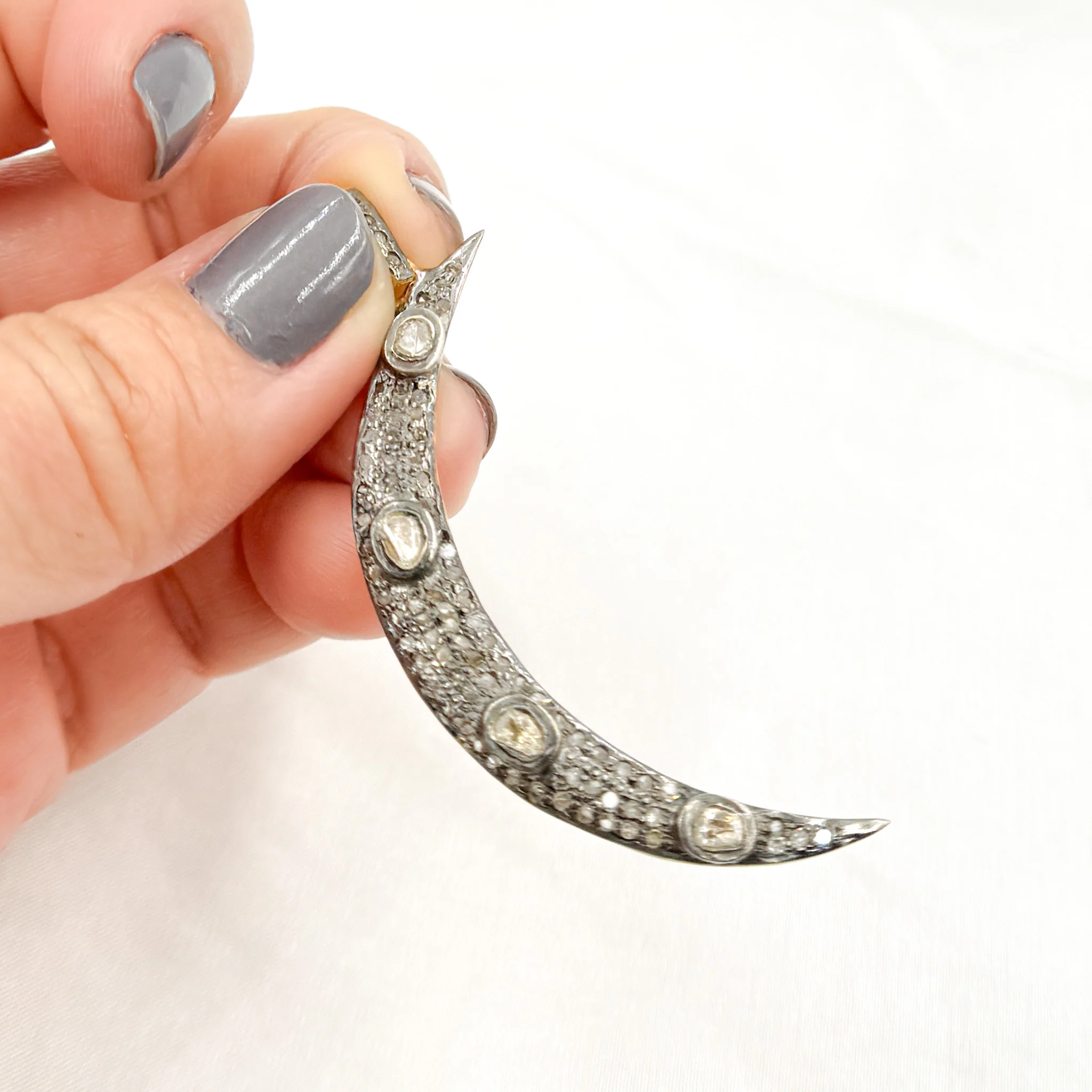 DP140. Diamond Sterling Silver Moon Pendant with Polki Diamond - Image 4