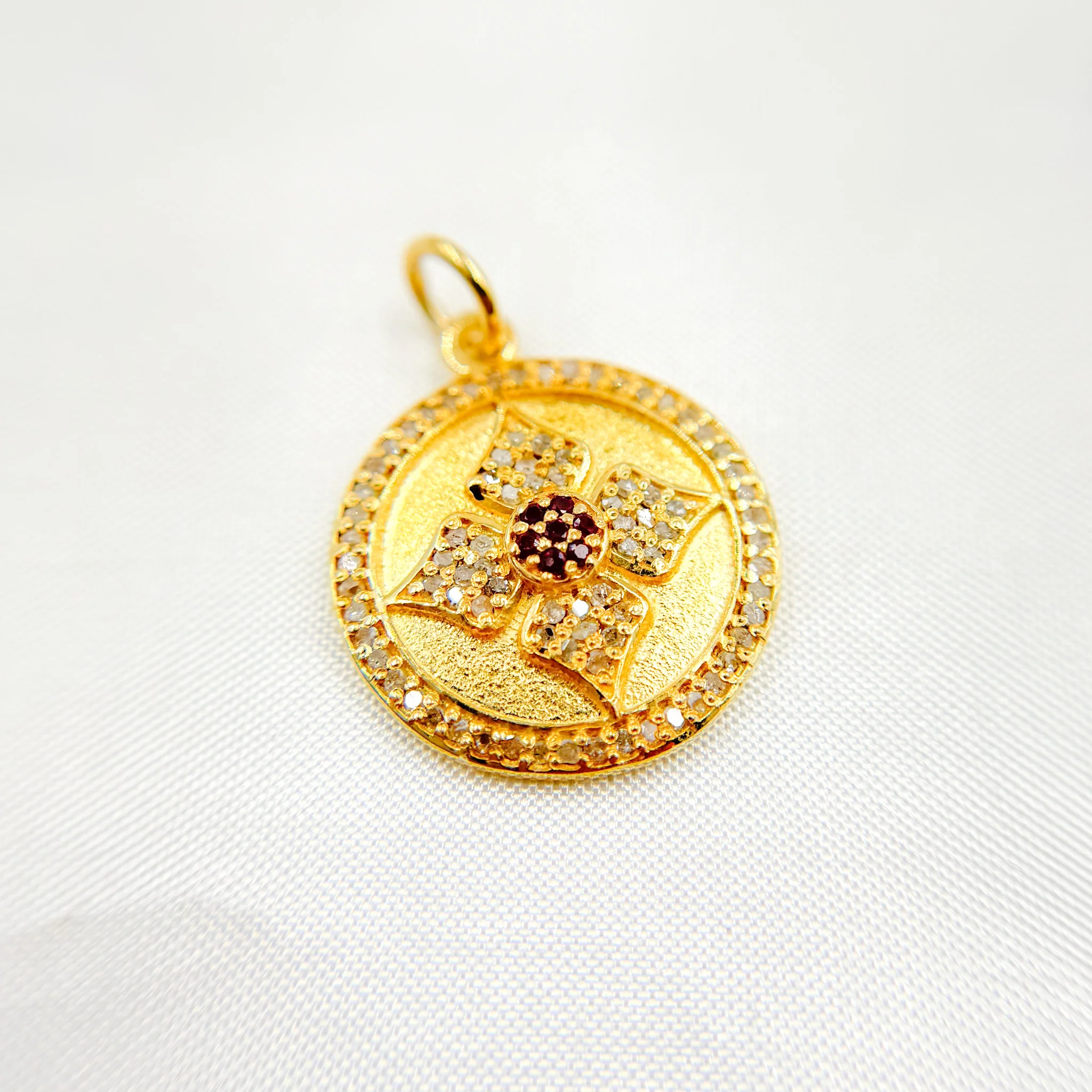 DC898. Diamond & Sterling Silver Round Flower Pendant with Gemstone - Image 9