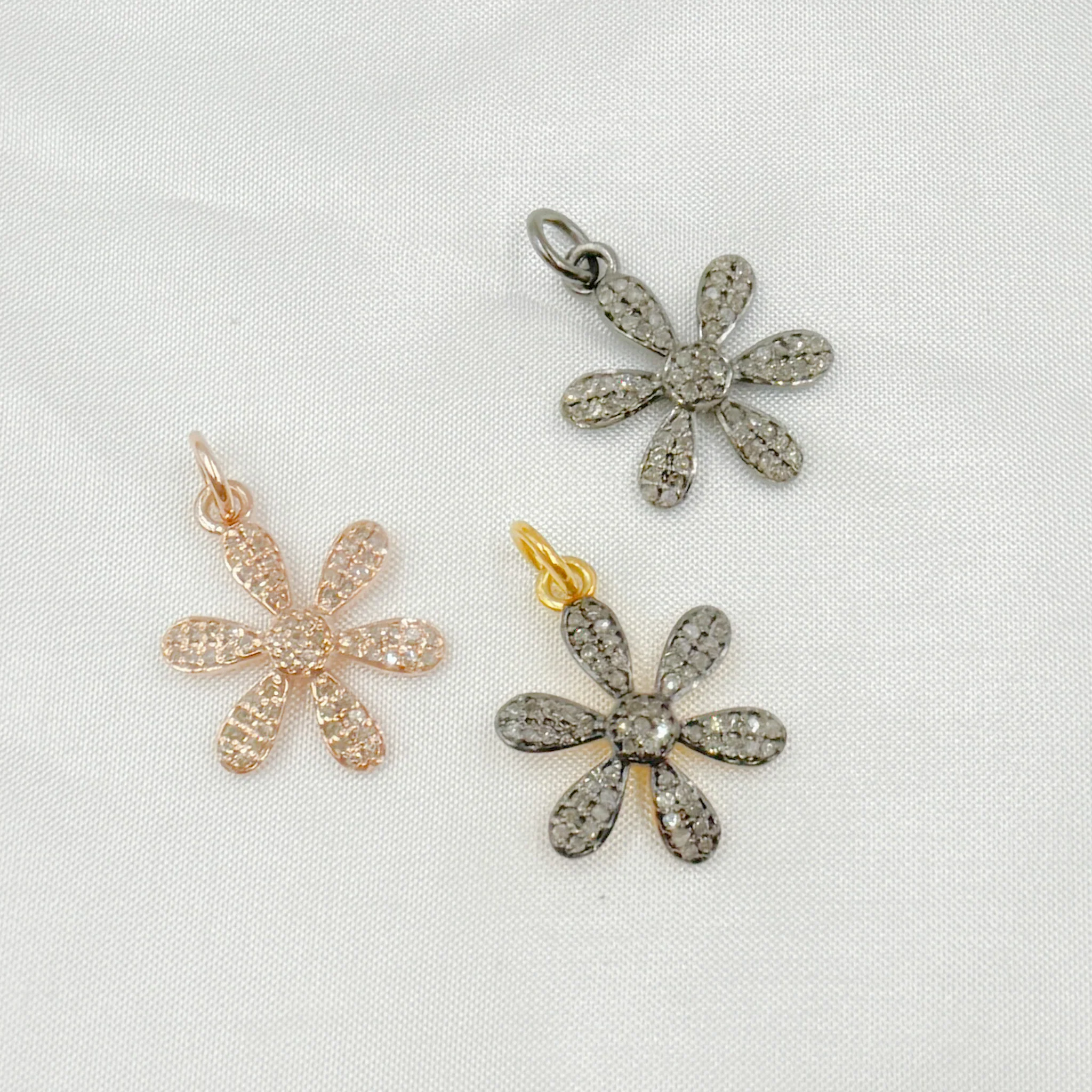 DC449. Diamond Sterling Silver Flower Pendant