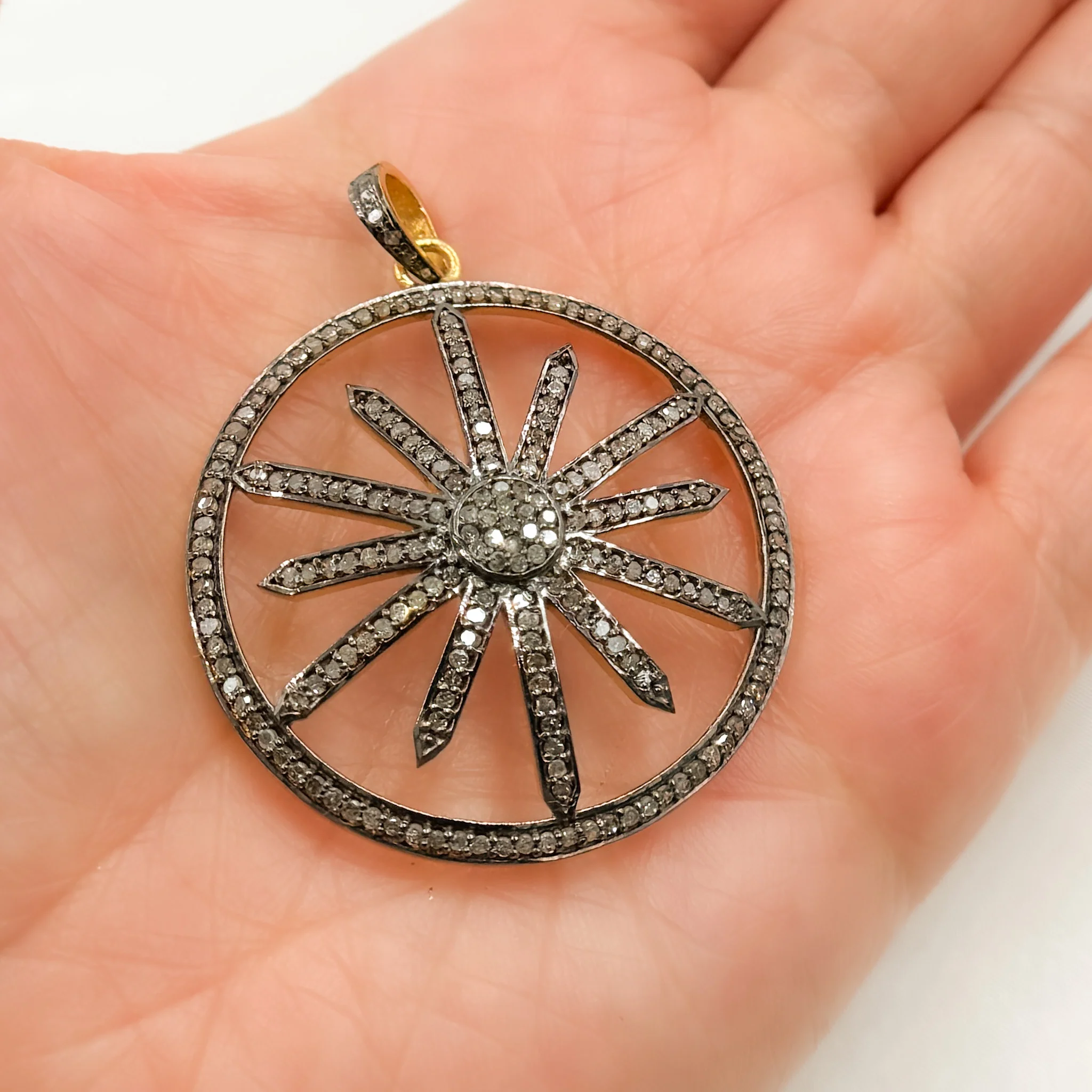 DP180. Diamond & Sterling Silver Round Flower Pendant - Image 2