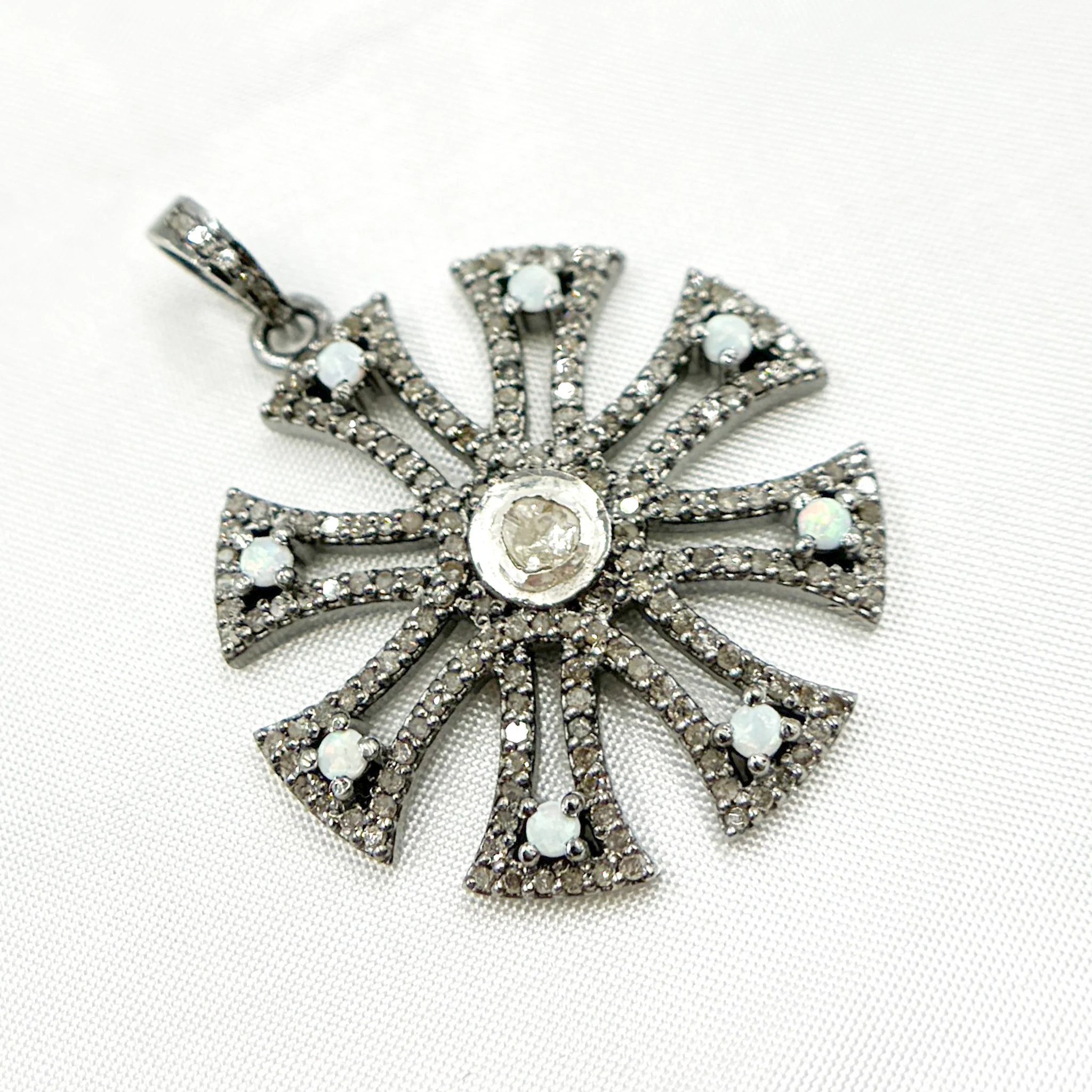 DP460. Diamond & Sterling Silver Fancy Shape Pendant with Polki Diamond and Gemstone - Image 10