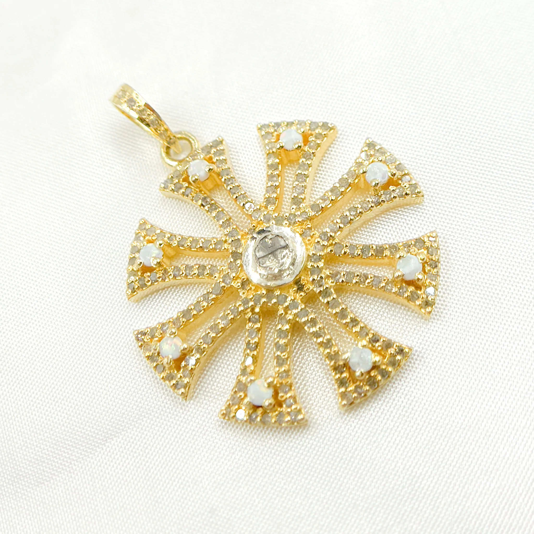 DP460. Diamond & Sterling Silver Fancy Shape Pendant with Polki Diamond and Gemstone - Image 13