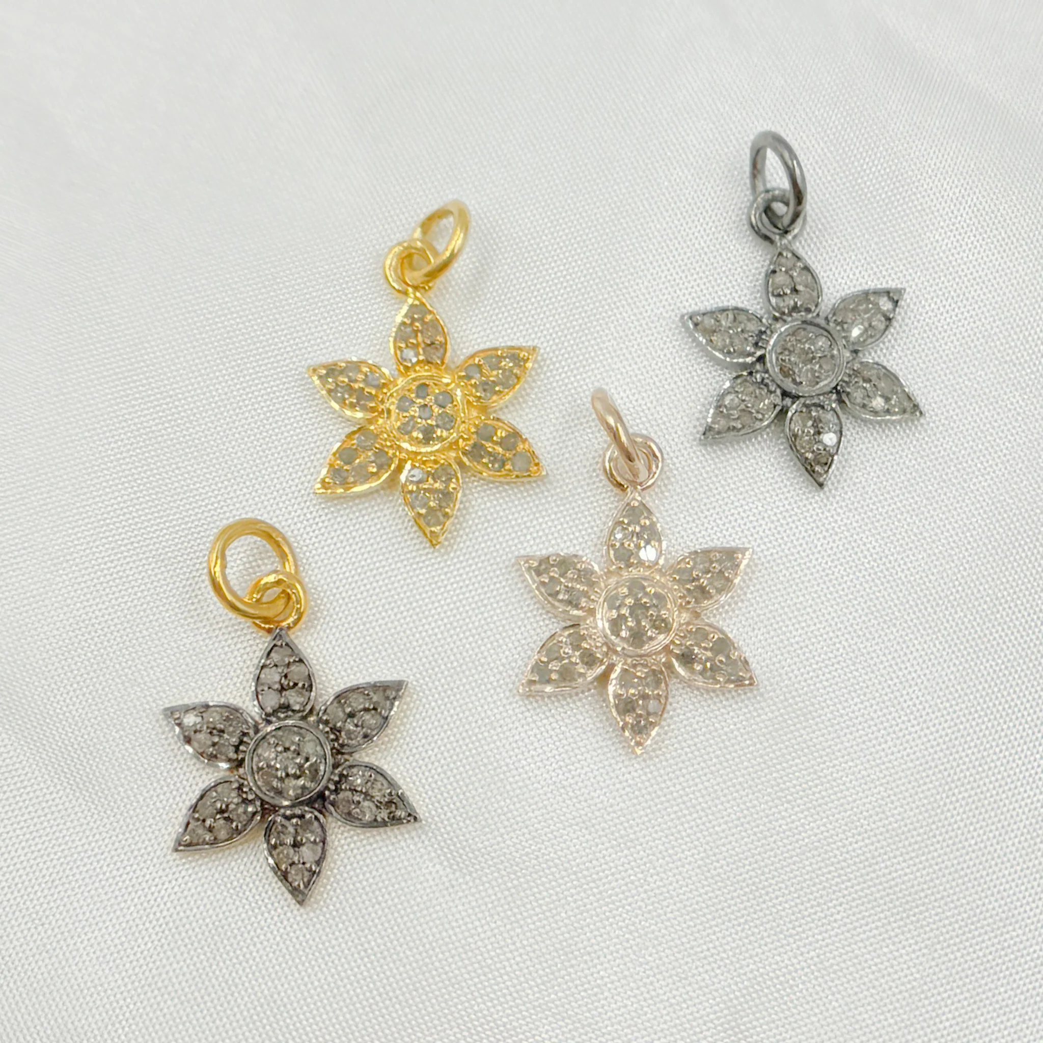 DP191. Diamond Sterling Silver Flower Charm - Image 7