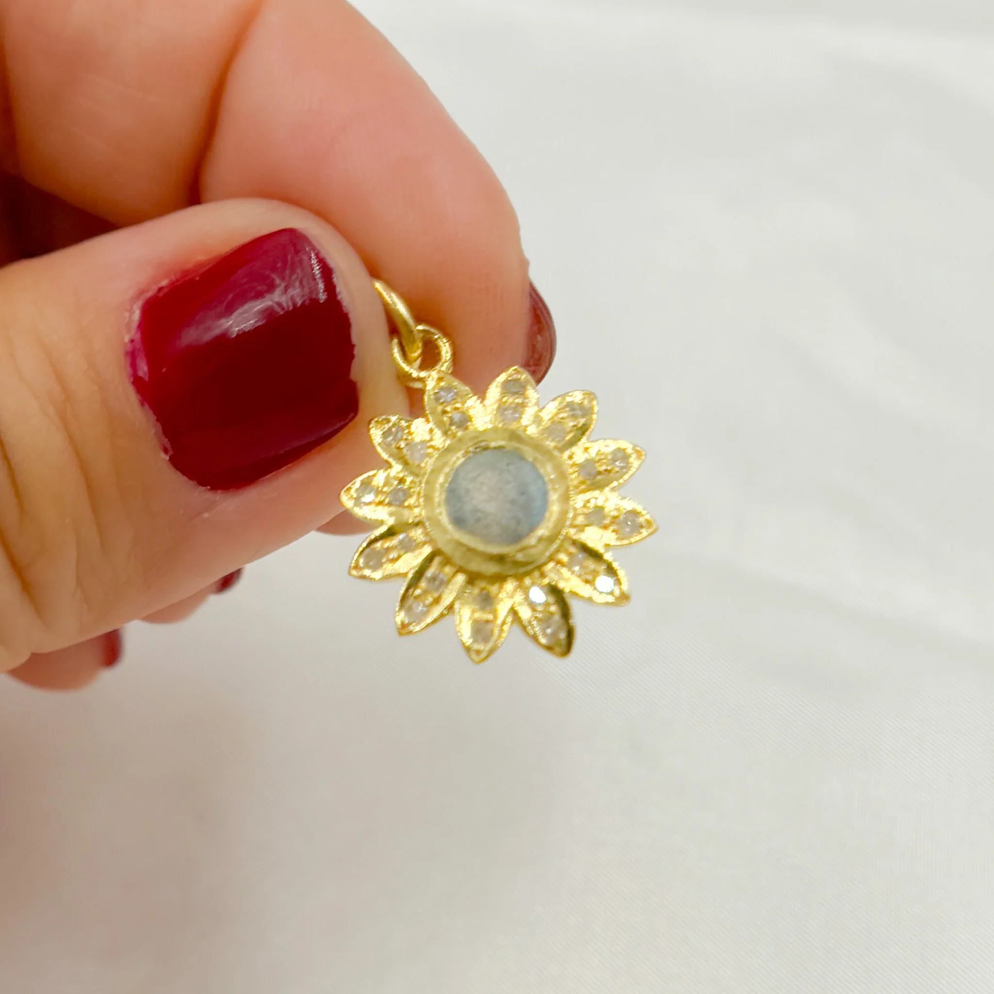 DC407. Diamond Sterling Silver Flower Pendant with Gemstone - Image 4