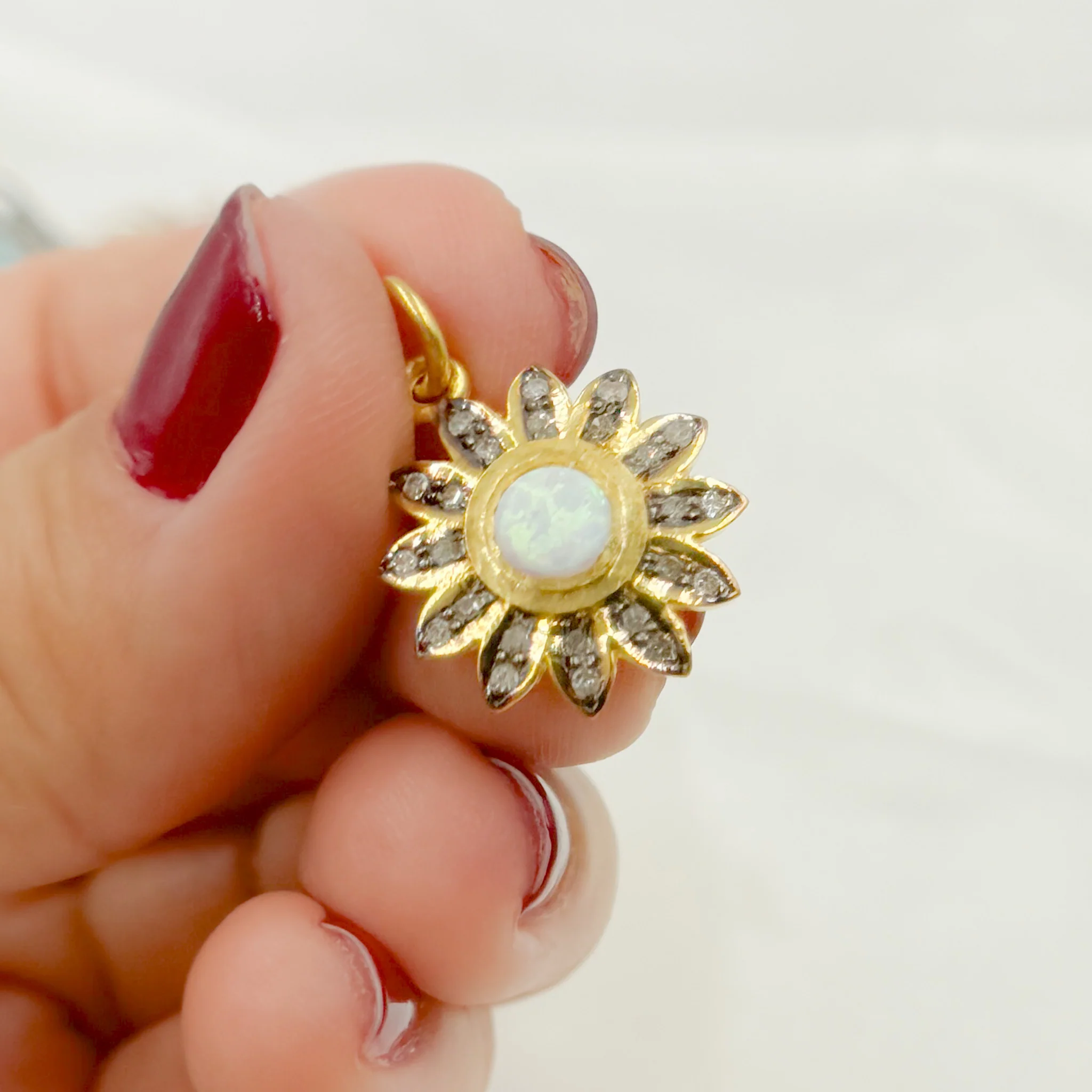 DC407. Diamond Sterling Silver Flower Pendant with Gemstone - Image 9