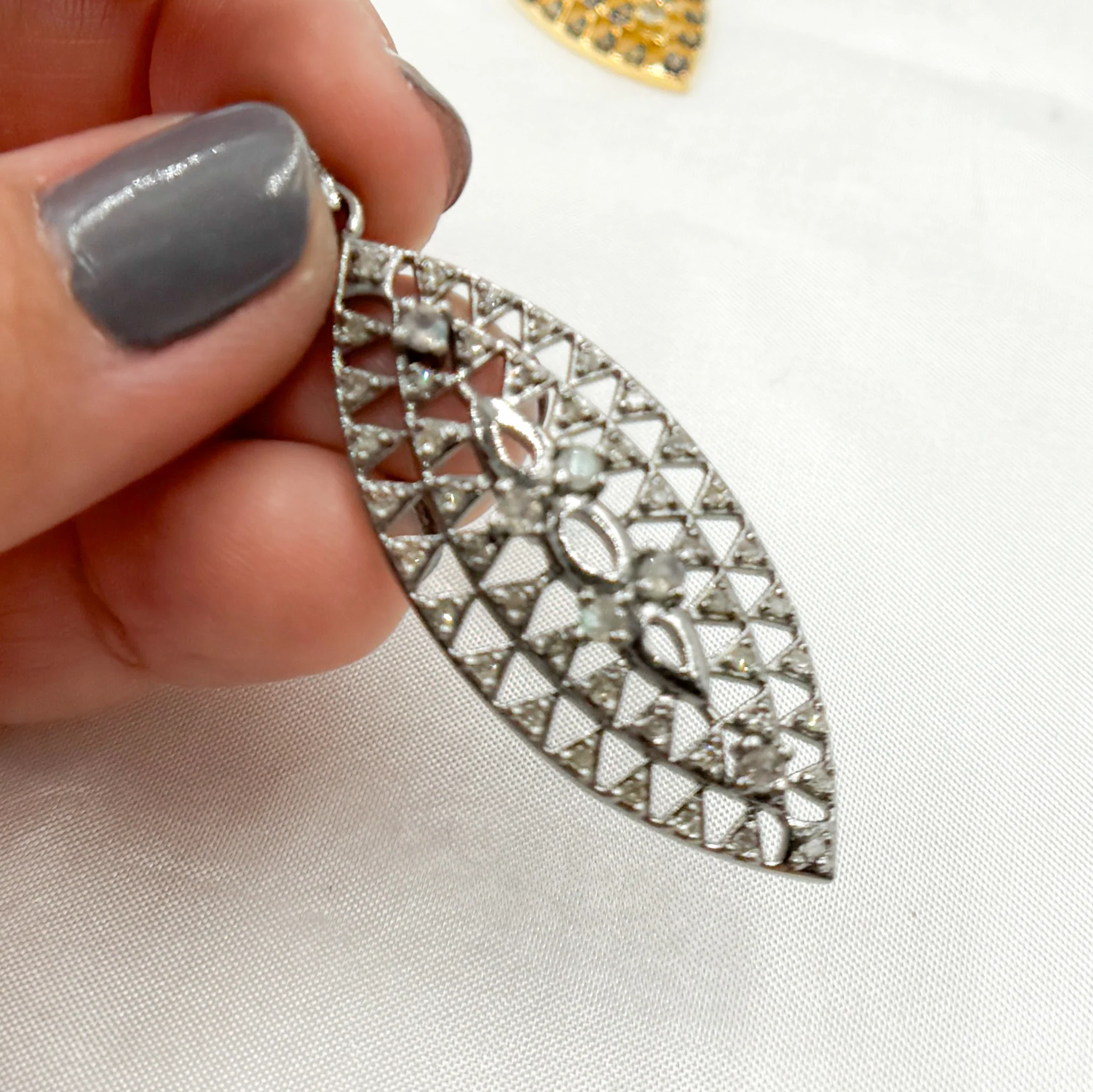 DP207. Diamond Sterling Silver Leaf Shape Pendant with Gemstone - Image 9