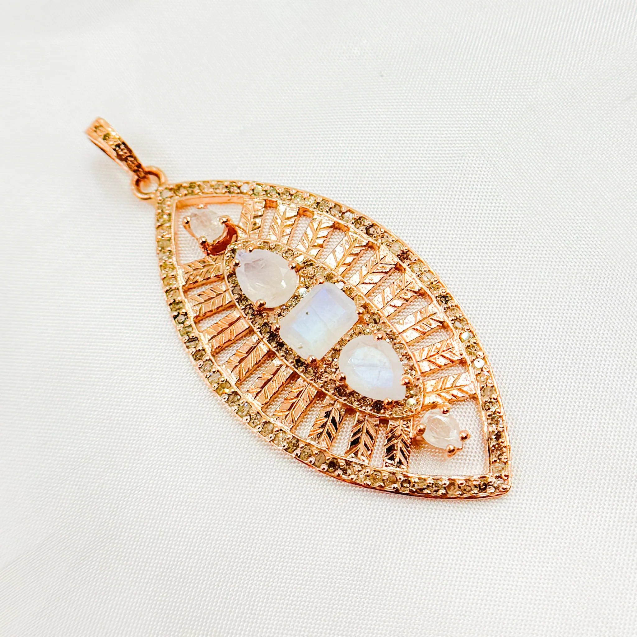 DP208. Diamond Sterling Silver Leaf Shape Pendant with Gemstone - Image 11