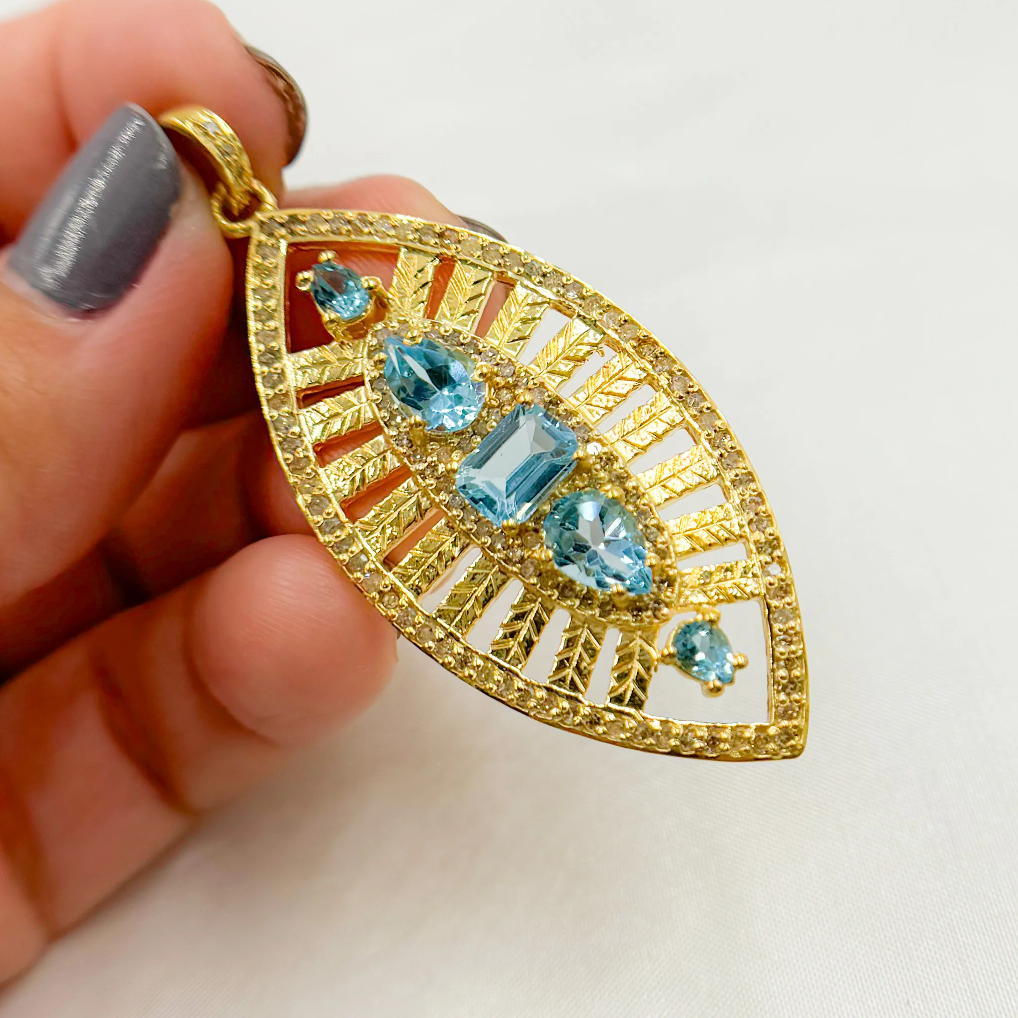 DP208. Diamond Sterling Silver Leaf Shape Pendant with Gemstone - Image 13
