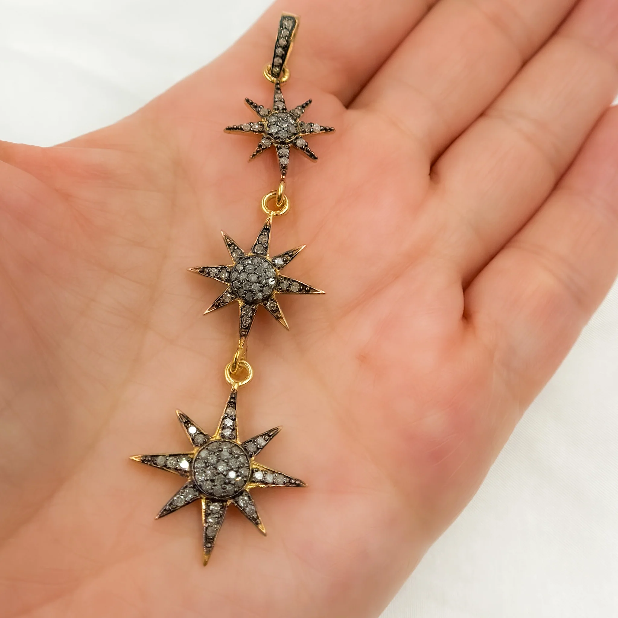 DP215. Diamond Sterling Silver 3 Stars Long Pendant - Image 2