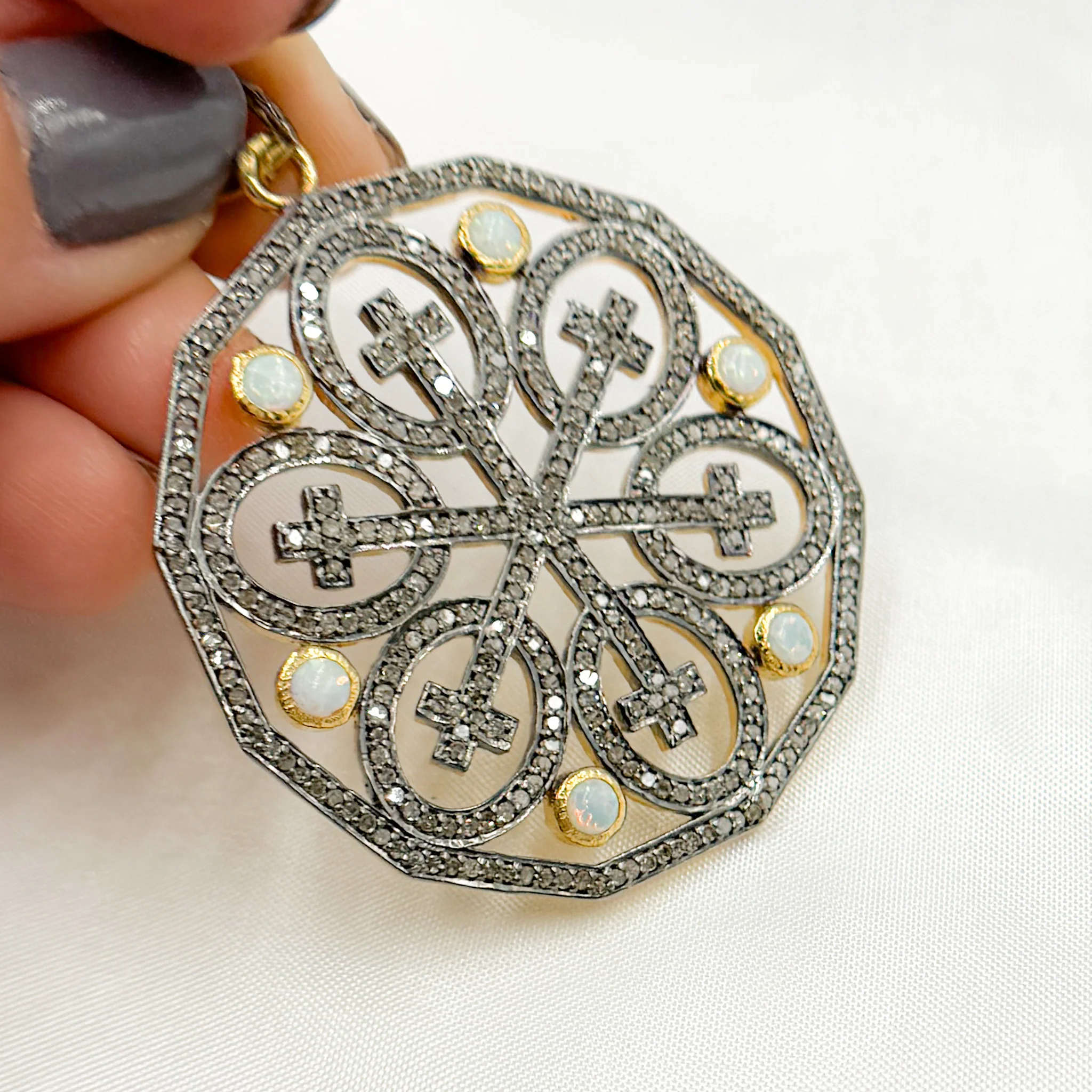 DP169. Diamond Sterling Silver Round Cross Pendant with Gemstone - Image 10