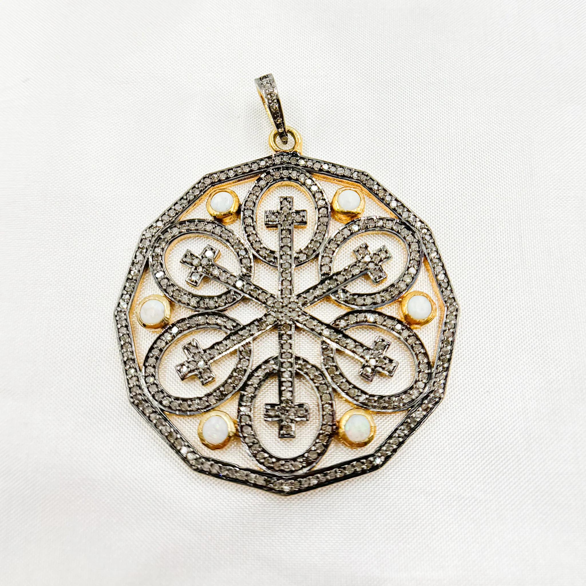 DP169. Diamond Sterling Silver Round Cross Pendant with Gemstone - Image 8