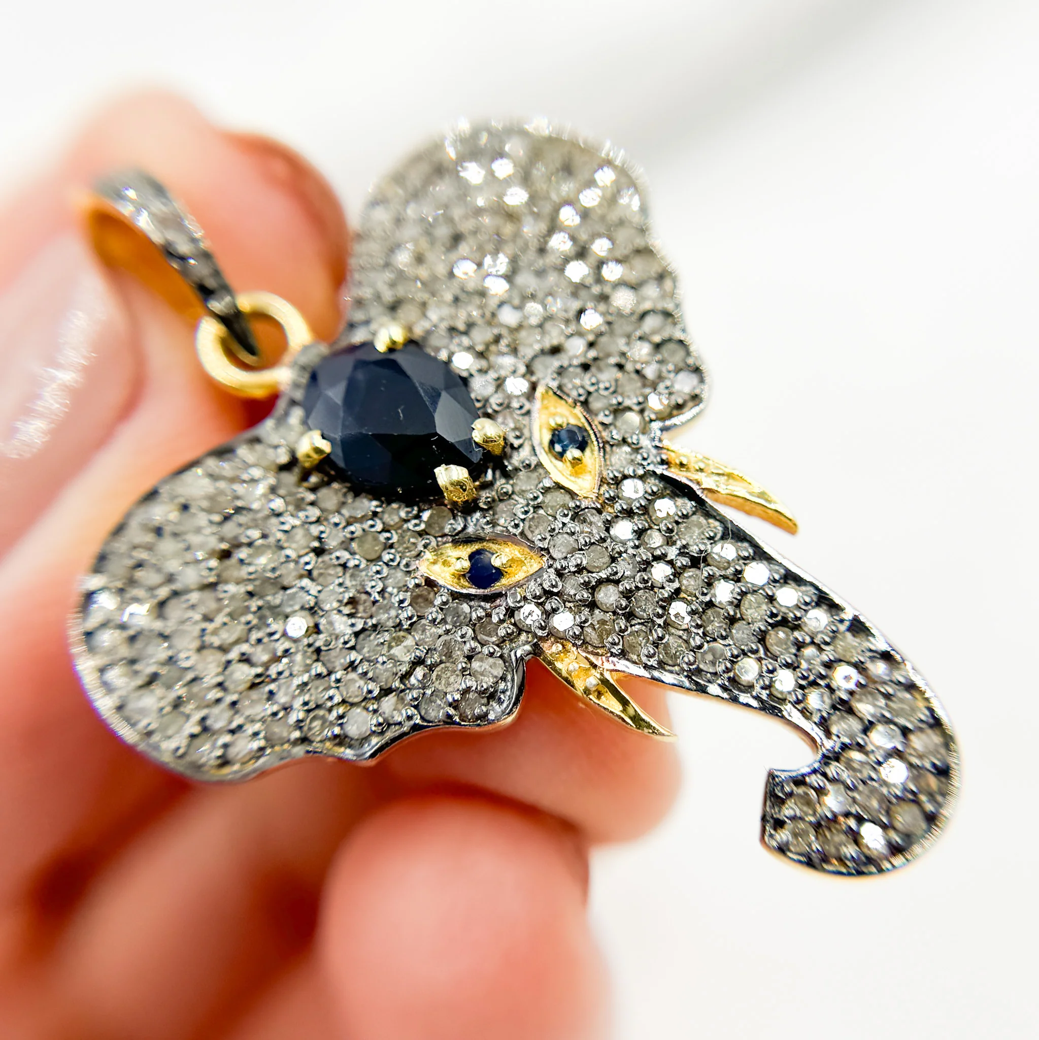 DP258. Diamond Sterling Silver Elephant Head Pendant with Gemstone - Image 4