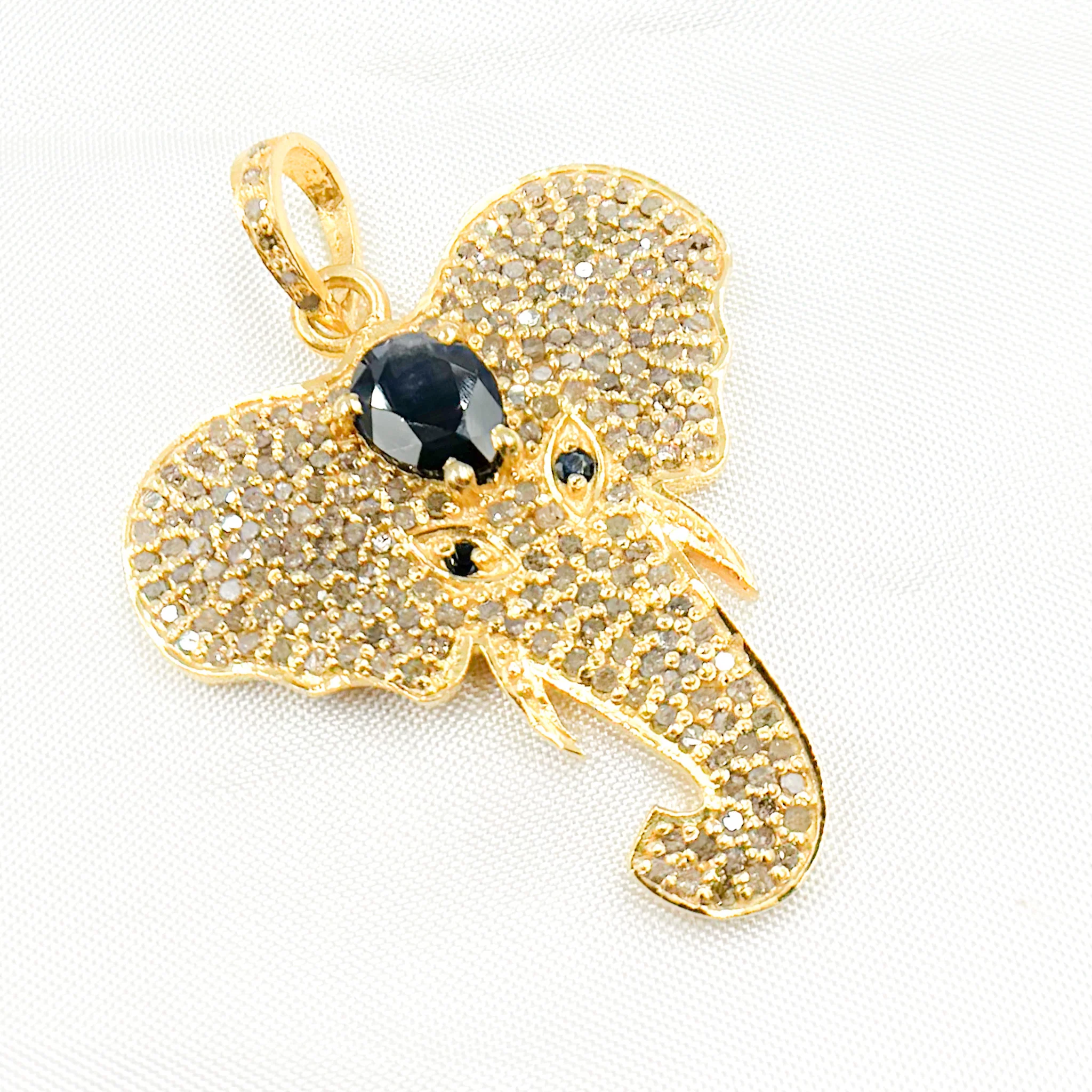DP258. Diamond Sterling Silver Elephant Head Pendant with Gemstone - Image 8