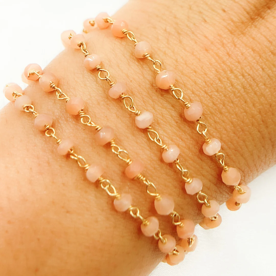 Peach Moonstone Gold Plated Wire Chain. MS40 - Image 3