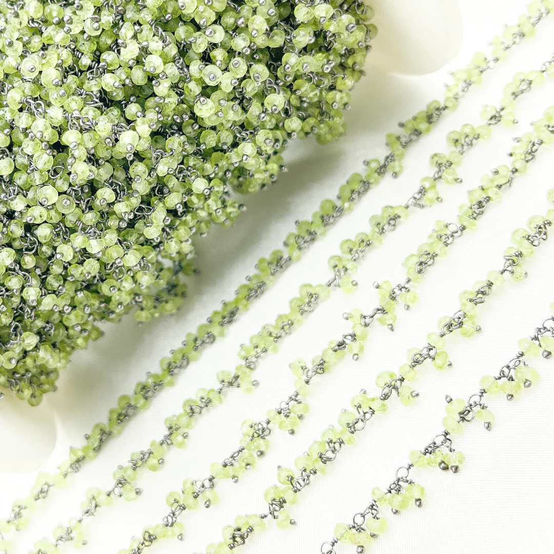 Peridot Cluster Dangle 3.5mm Oxidized Wire Chain. PER4 - Image 4