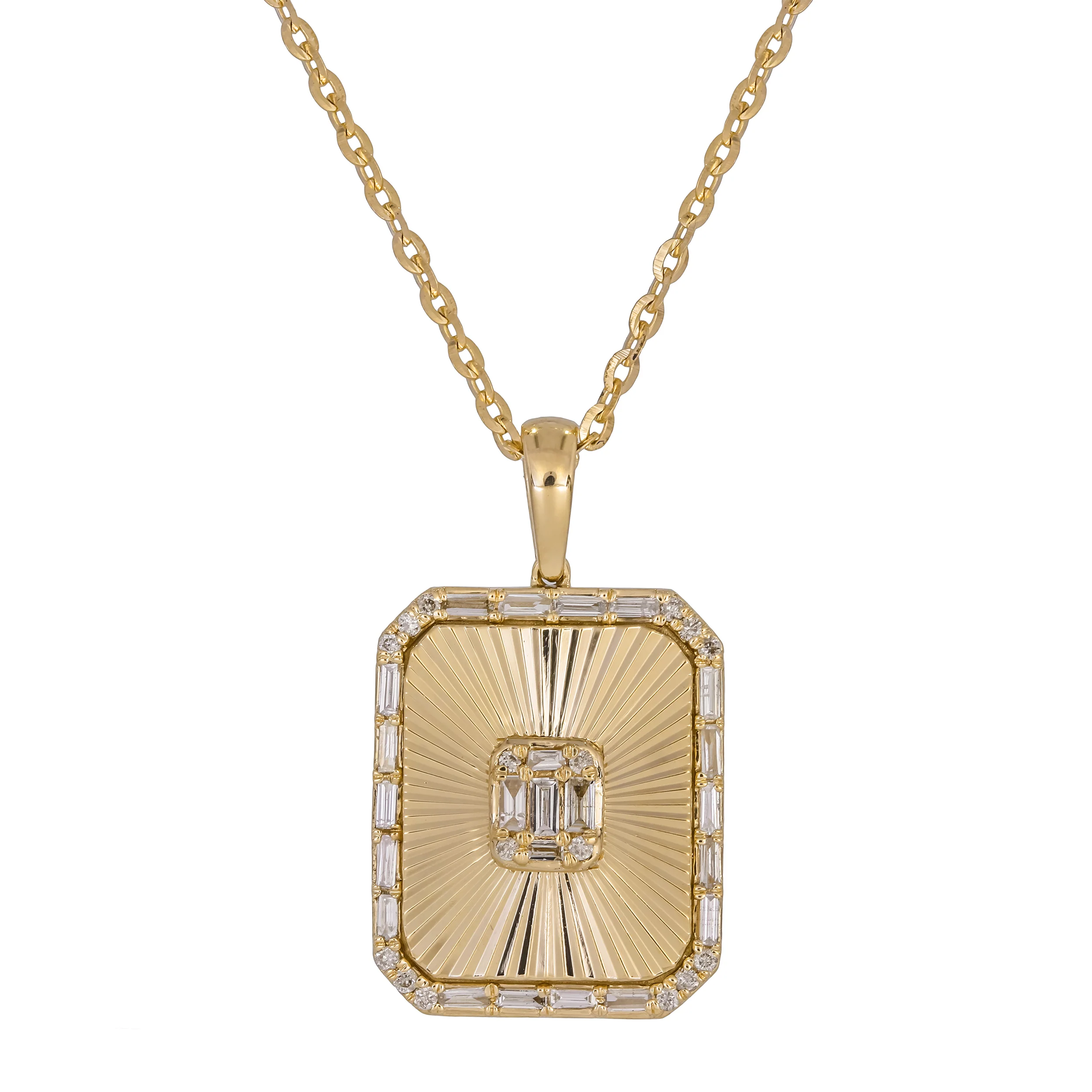 PFE33148. 14K Solid Gold Diamond Rectangle Necklace - Image 2
