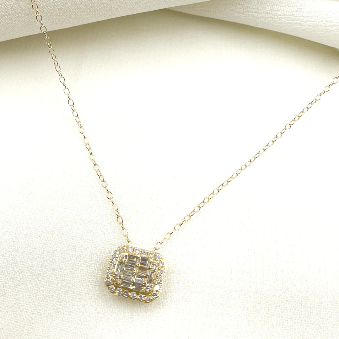 PFF32462. 14k Solid Yellow Gold Cable Link Necklace with Diamonds - Image 8