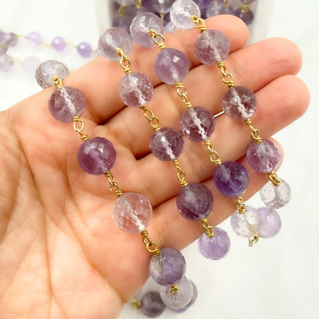 Pink Amethyst Round Shape Gold Plated Wire Chain. AME13 - Image 6