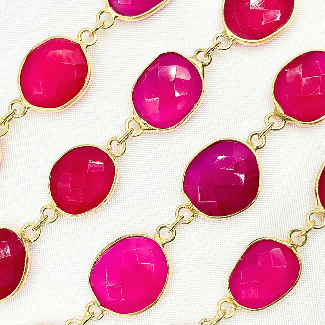 Pink Chalcedony Shape Bezel Gold Plated Wire Chain. PCL2 - Image 2