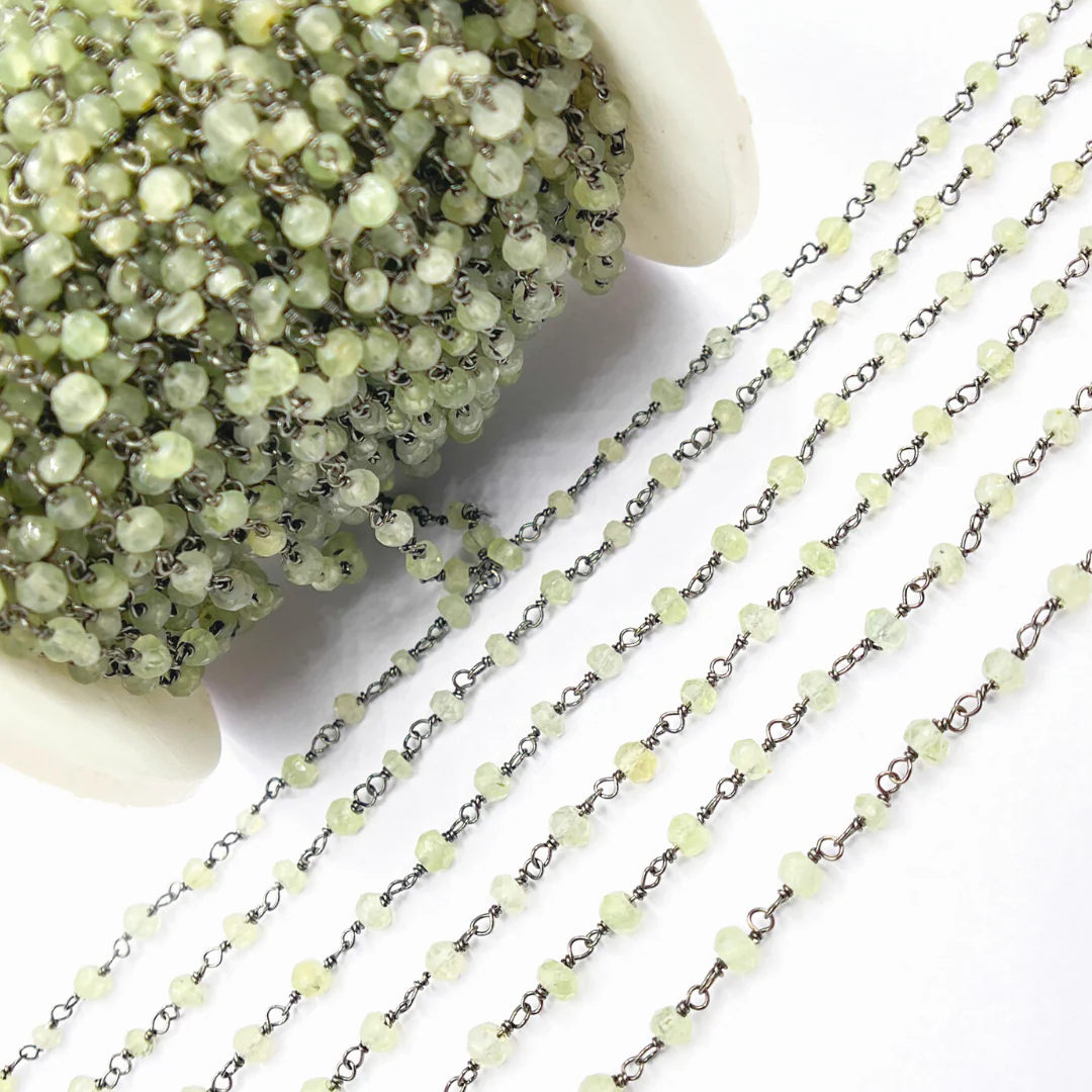 Prehnite Oxidized 925 Sterling Silver Wire Chain. CPR01 - Image 6