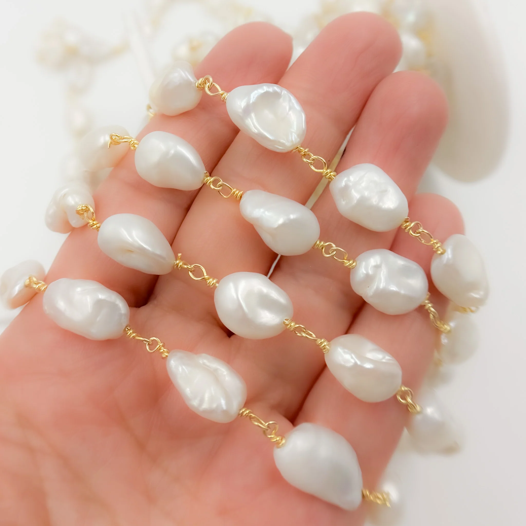 PRL60. Gold Plated Wire Nugget Freshwater Pearl Chain - Image 2