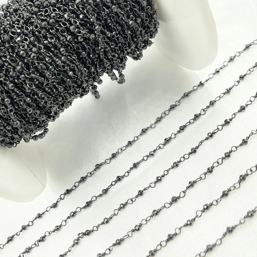 PYR35. Pyrite Black Rhodium Sterling Silver Wire Chain - Image 3