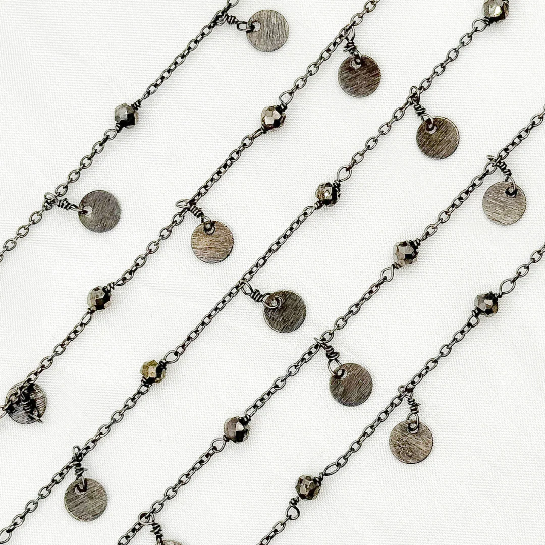 Pyrite and Dangle Disc Oxidized Connected Wire Chain. PYR19 - Image 2