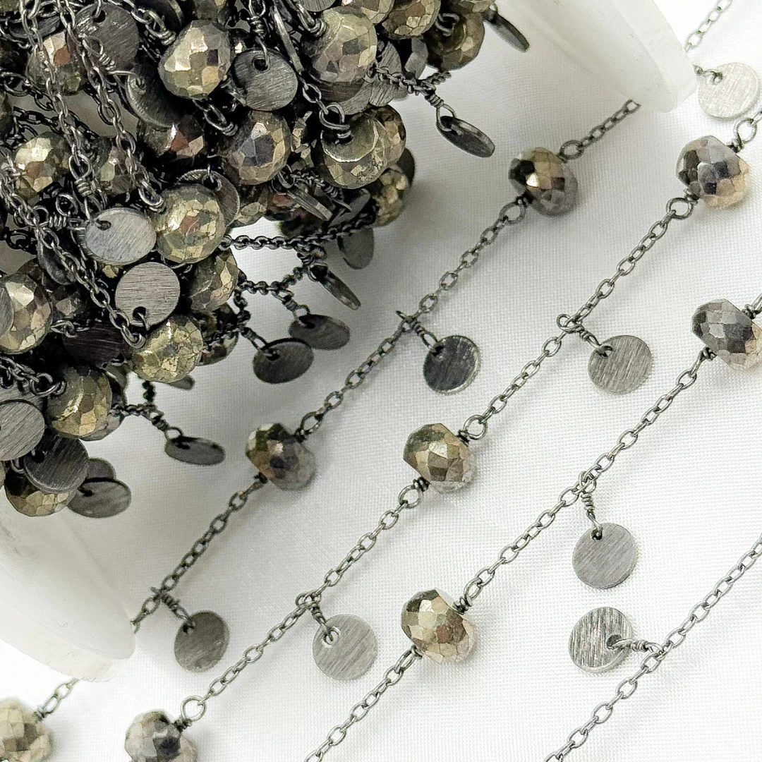 Pyrite and Dangle Disc Oxidized Connected Wire Chain. PYR20 - Image 5