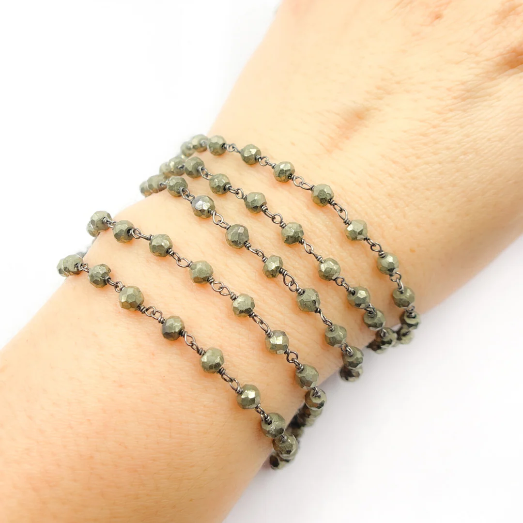 Pyrite Wire Wrap 925 Sterling Silver Wire Chain. PYR4