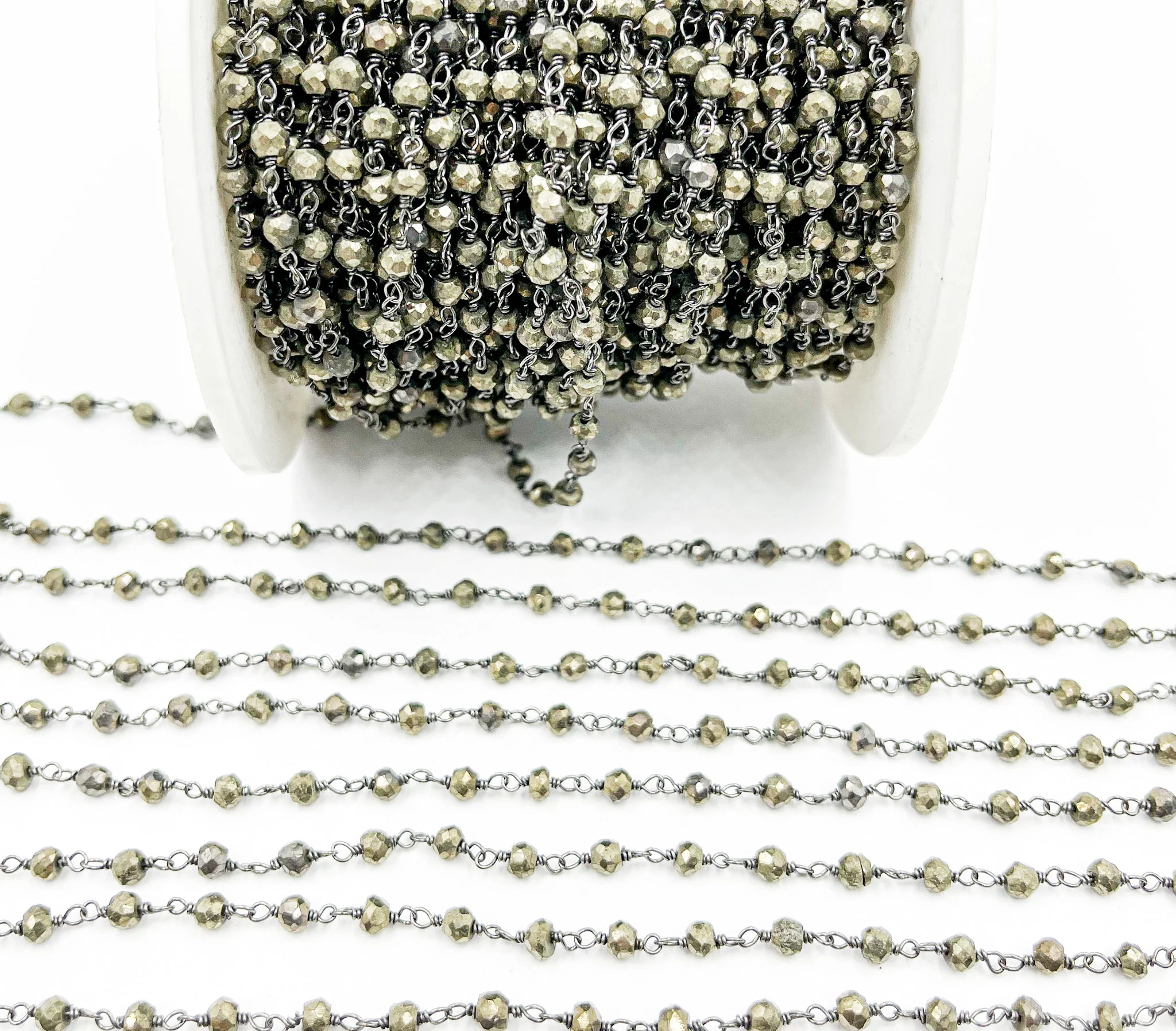 Pyrite Wire Wrap 925 Sterling Silver Wire Chain. PYR4 - Image 3