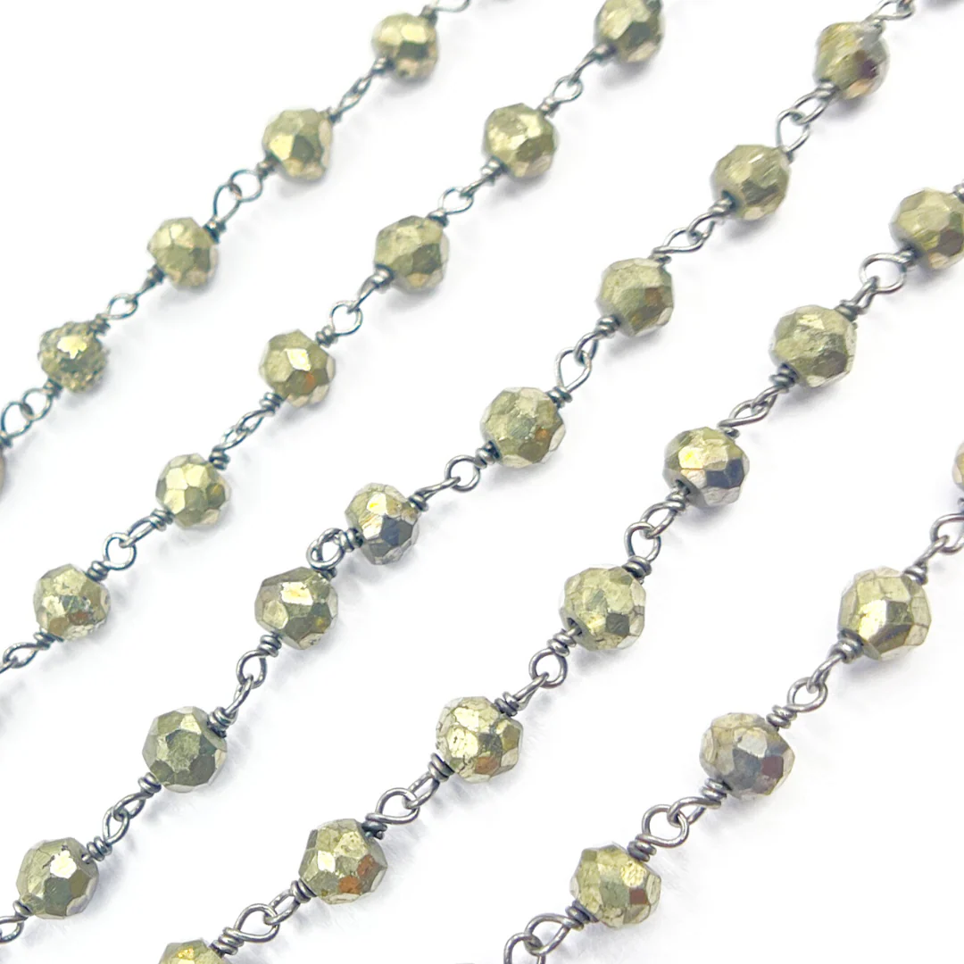 Pyrite Wire Wrap 925 Sterling Silver Wire Chain. PYR4 - Image 5