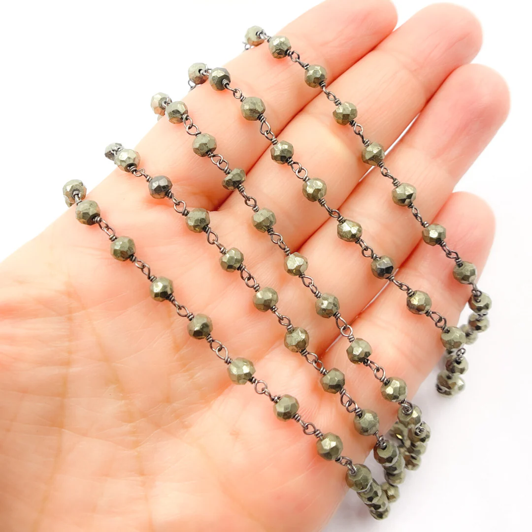 Pyrite Wire Wrap 925 Sterling Silver Wire Chain. PYR4 - Image 7