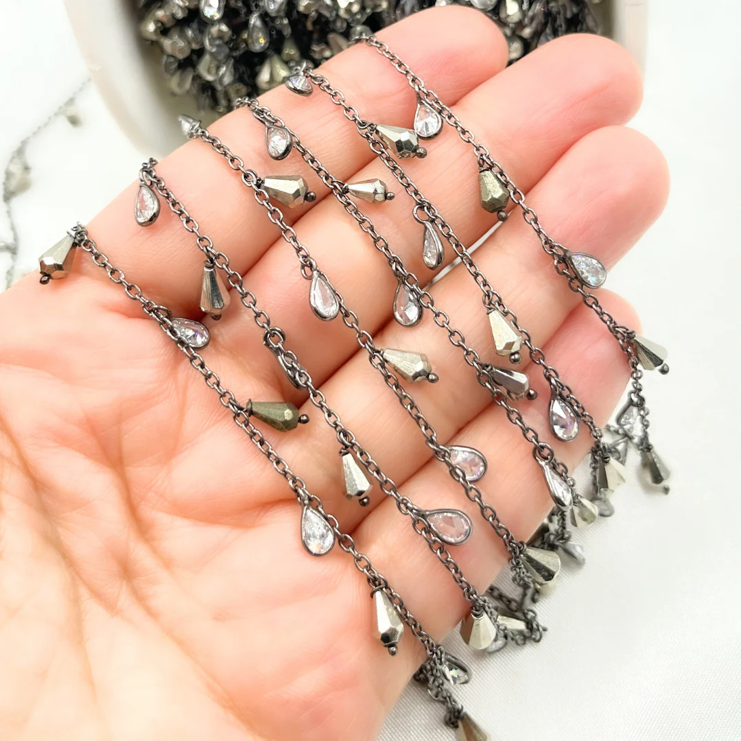Pyrite with CZ Oxidized Wire Wrap Chain. PYR9 - Image 4