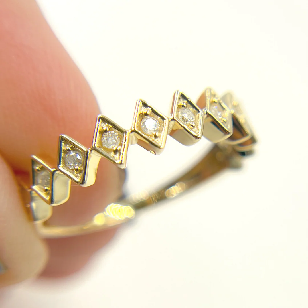RAB01414. 14K Solid Yellow Gold Rhomb Diamond Band Ring - Image 4