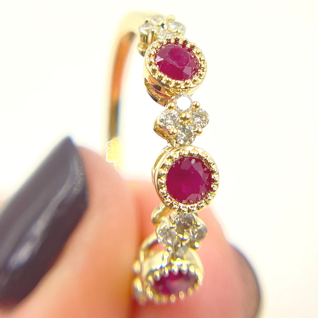 RAC01373RU. 14K Solid Yellow Gold Diamond and Ruby Ring - Image 5