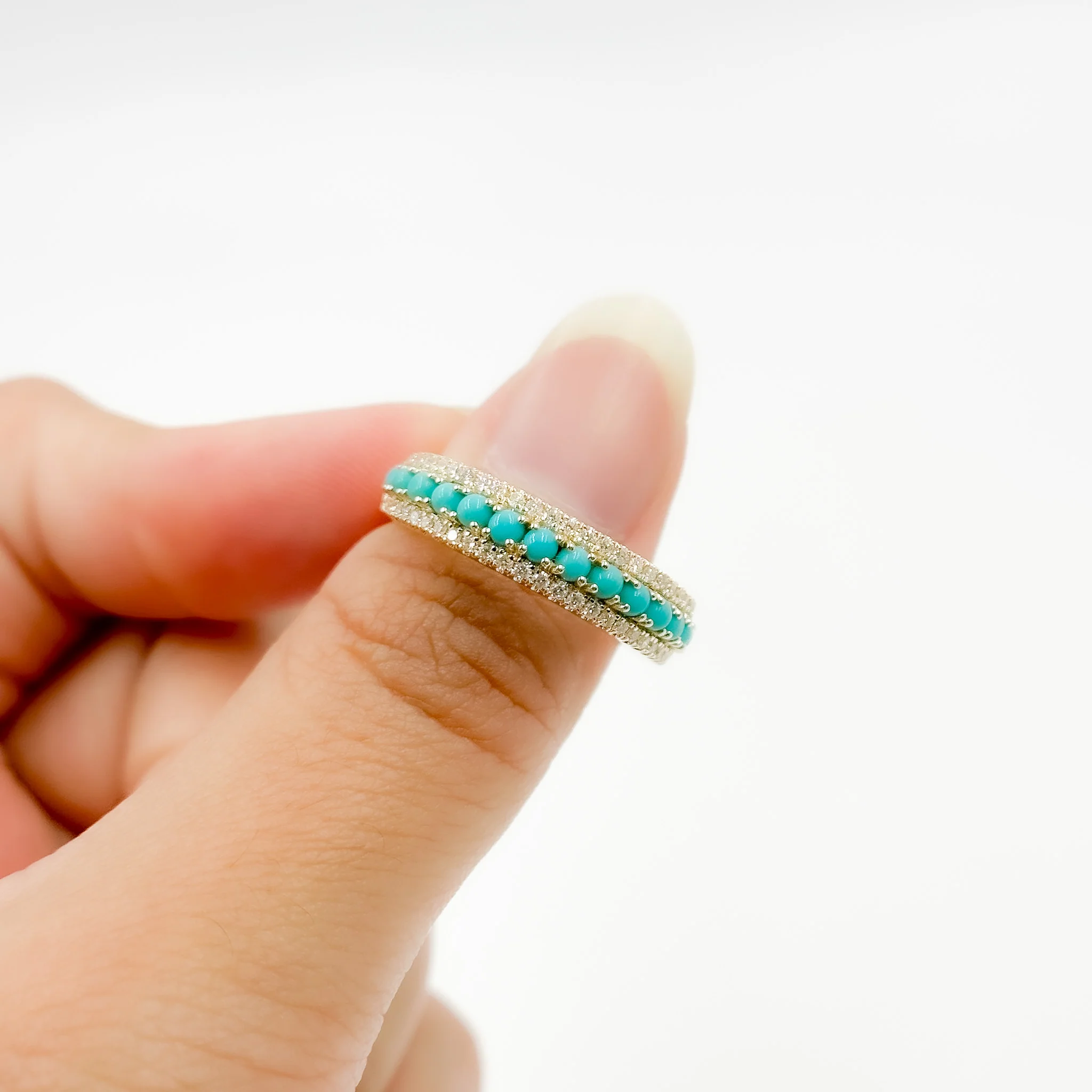 RAE02246TQ. 14k Solid Gold Turquoise and Diamond Band Ring - Image 8