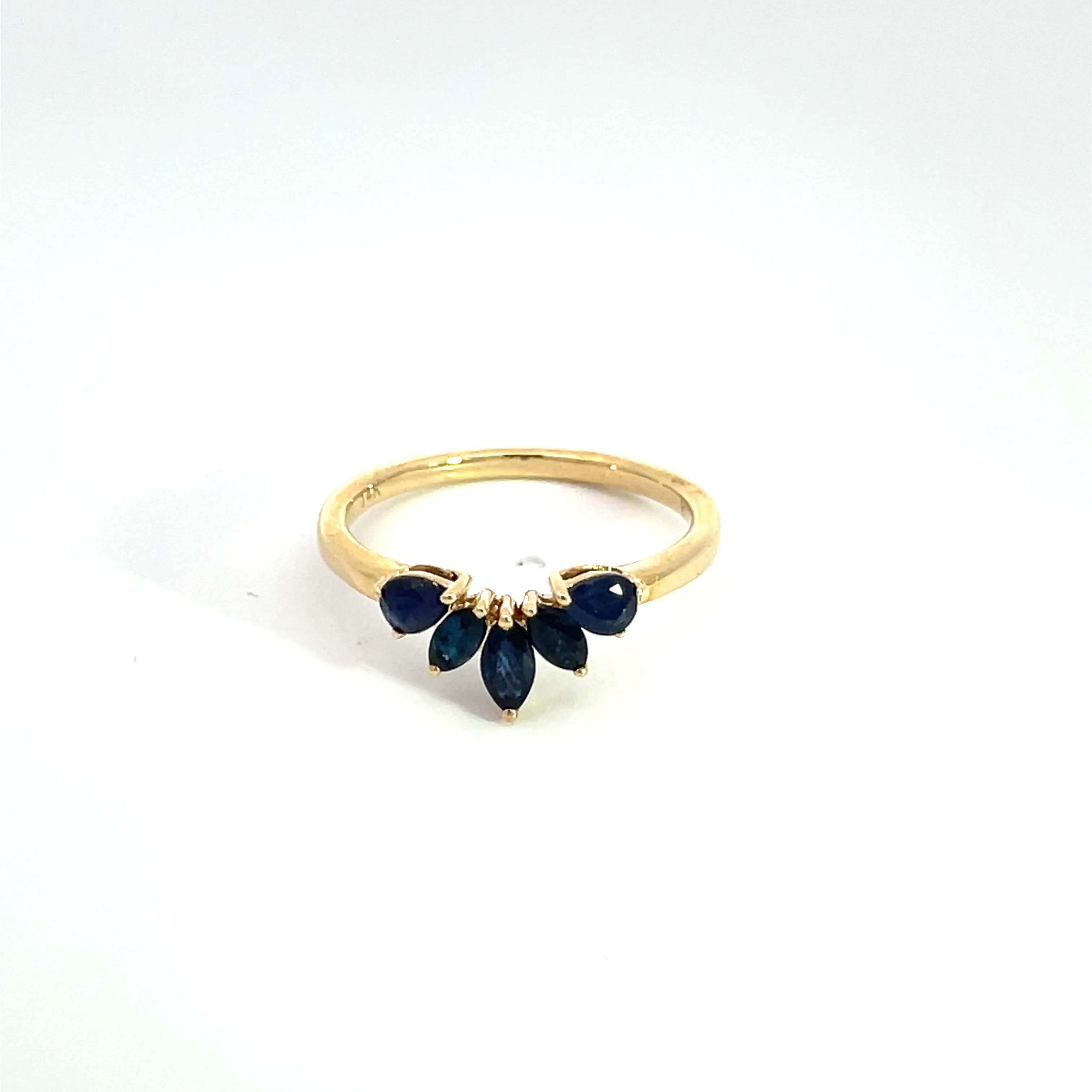 RAF01092BS. 14k Solid Yellow Gold Blue Sapphire Flower Ring - Image 2