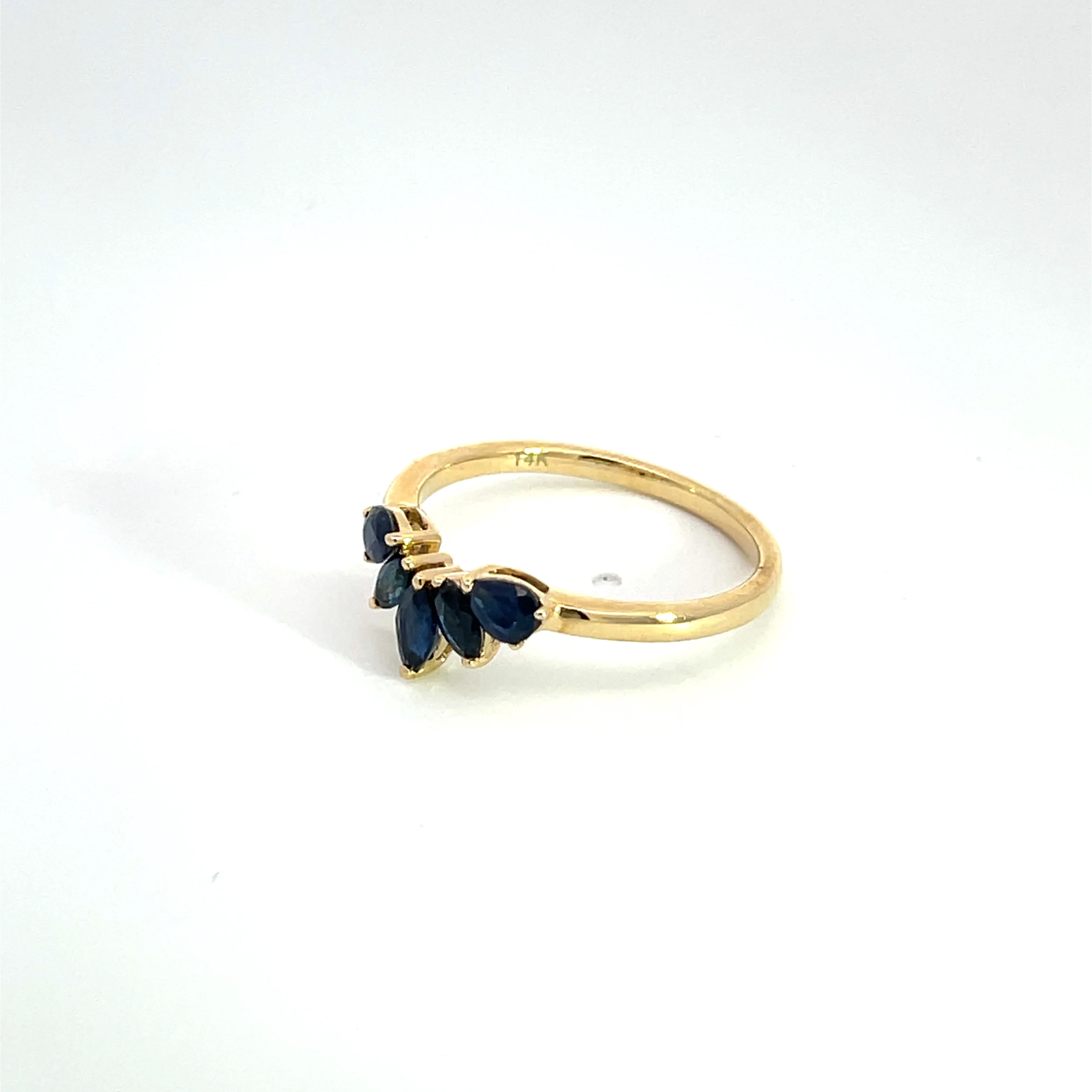 RAF01092BS. 14k Solid Yellow Gold Blue Sapphire Flower Ring - Image 3