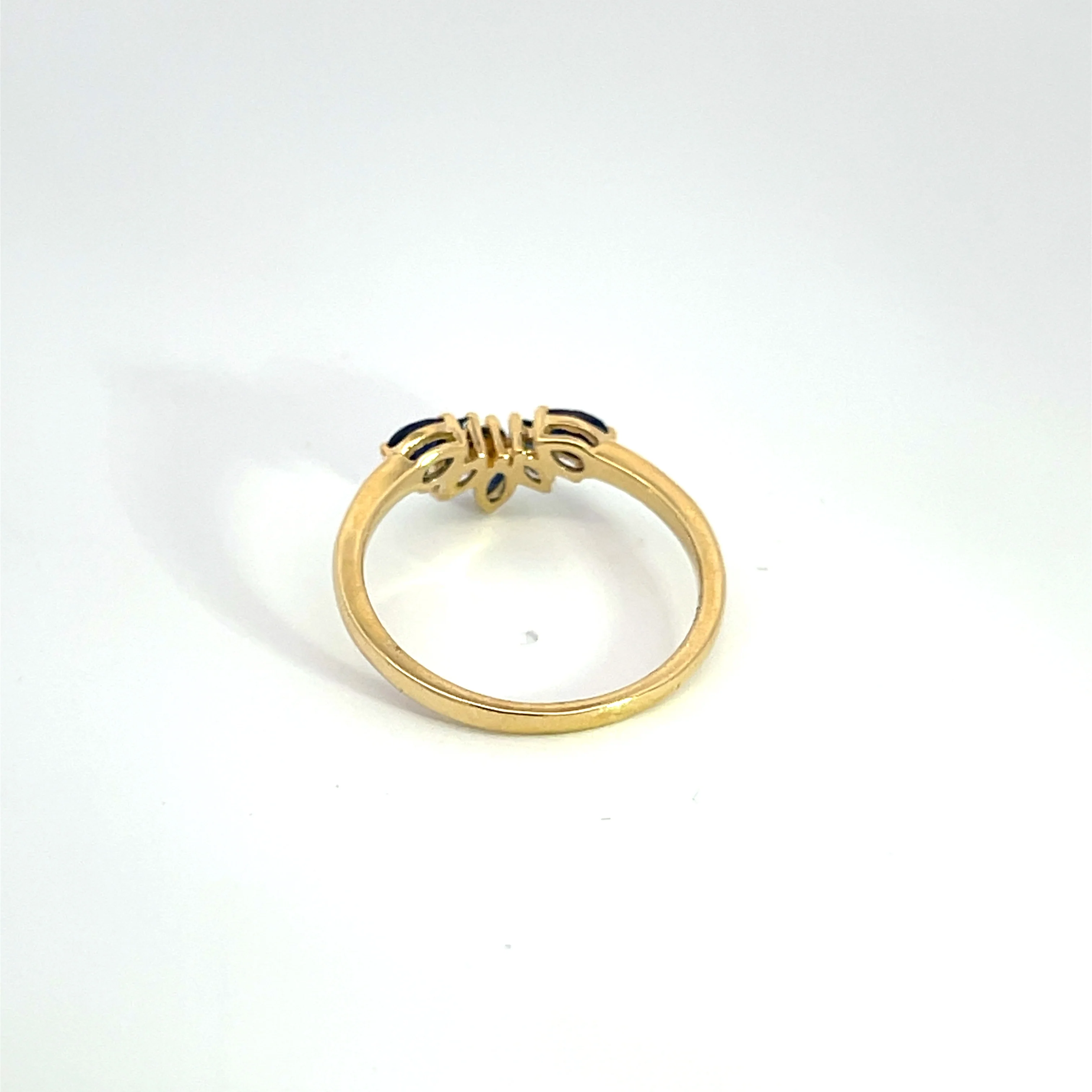 RAF01092BS. 14k Solid Yellow Gold Blue Sapphire Flower Ring - Image 4
